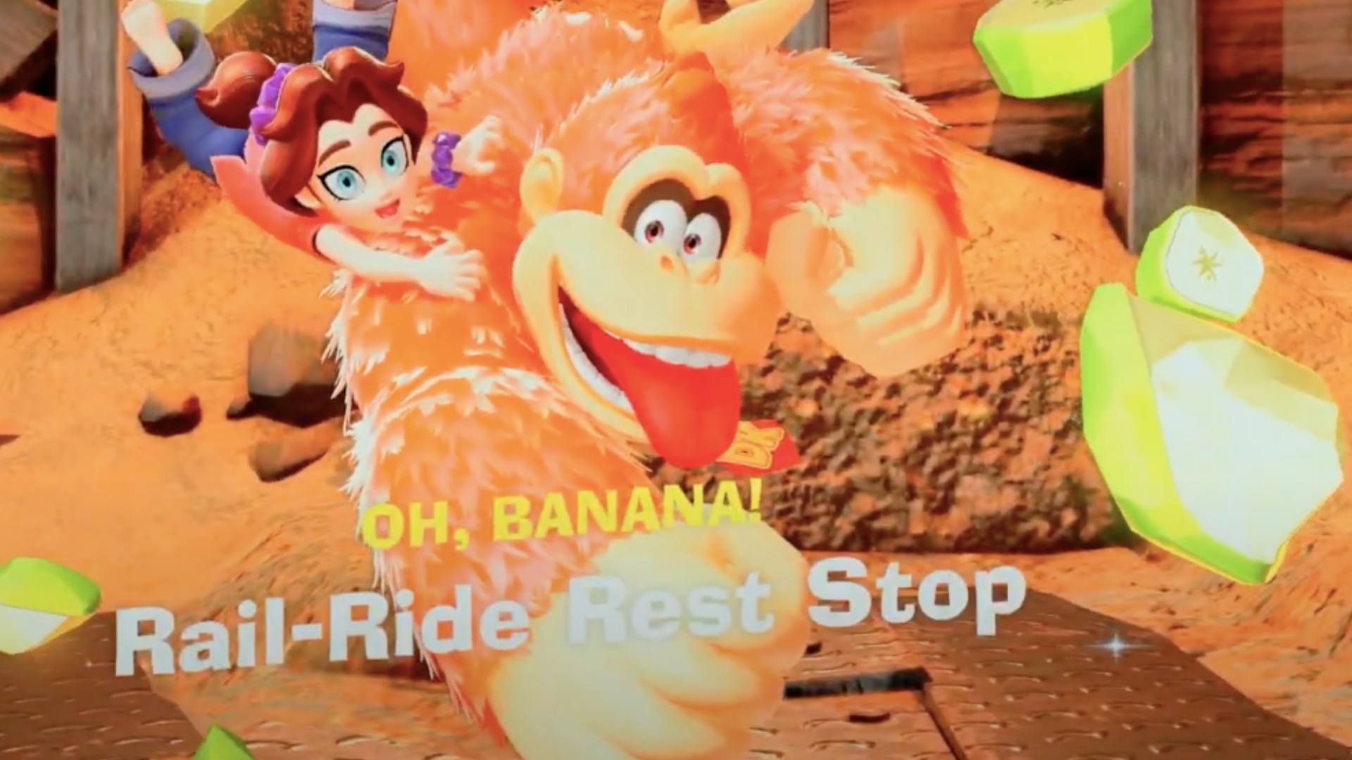 The Second Banandium Gem in Mine-Cart Country in DK Bananza (Image via Nintendo | Trophy Tom/YouTube)