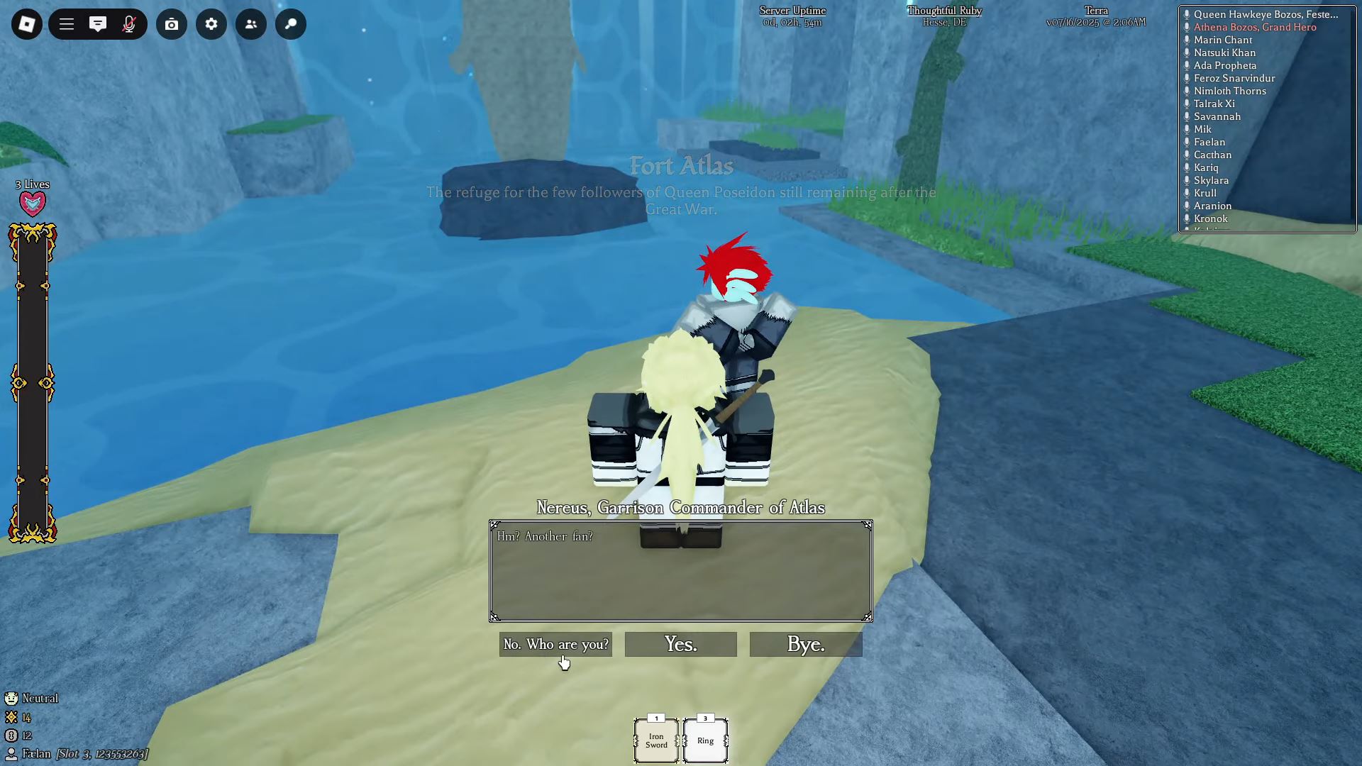 Nereus NPC for preservation quest progress (Image via Roblox)