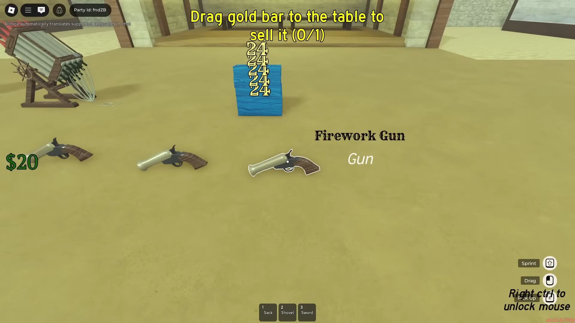 Picking up the Firework Gun (Image via Roblox)
