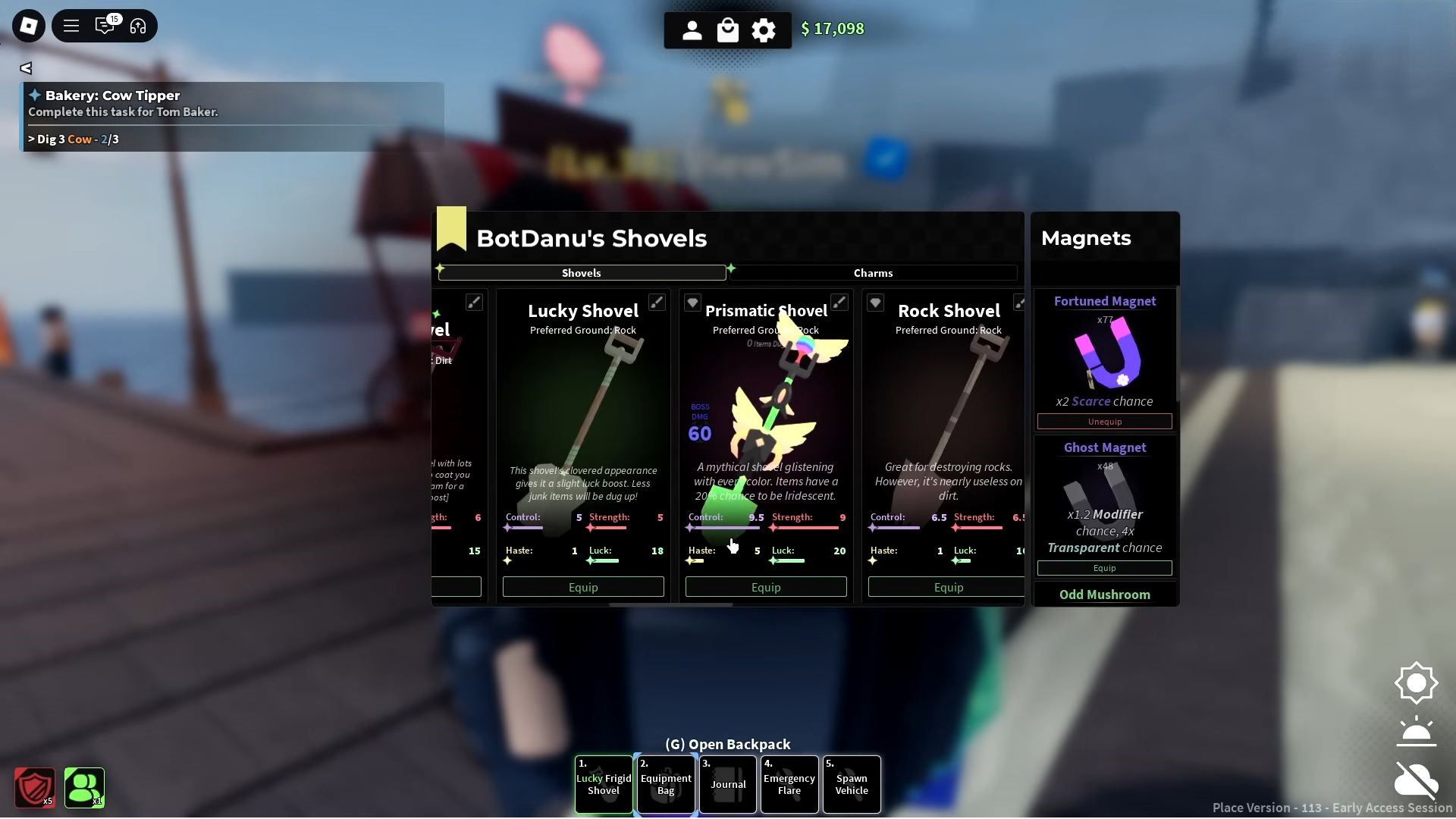 Prismatic Shovel in Inventory (Image via Roblox)