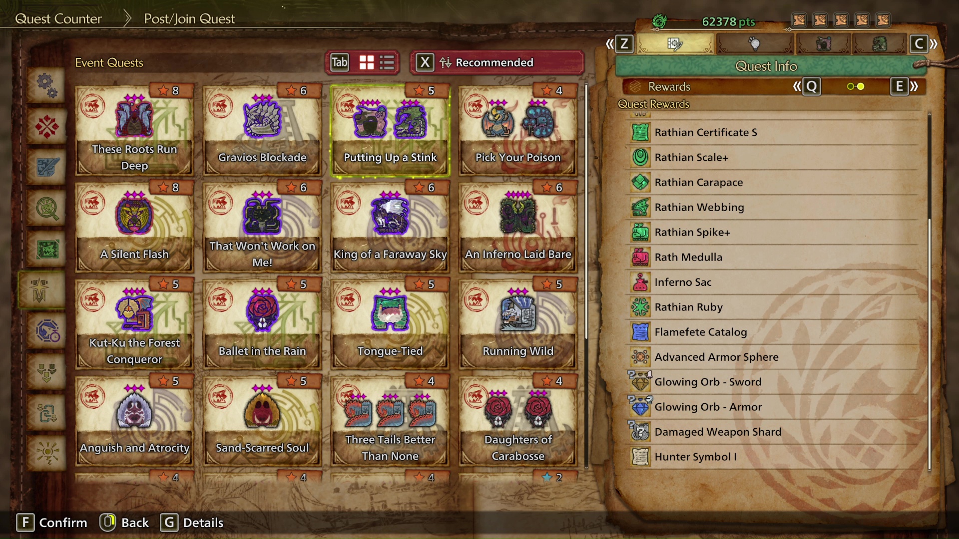 Putting Up a Stink Quest Rewards in Monster Hunter Wilds.