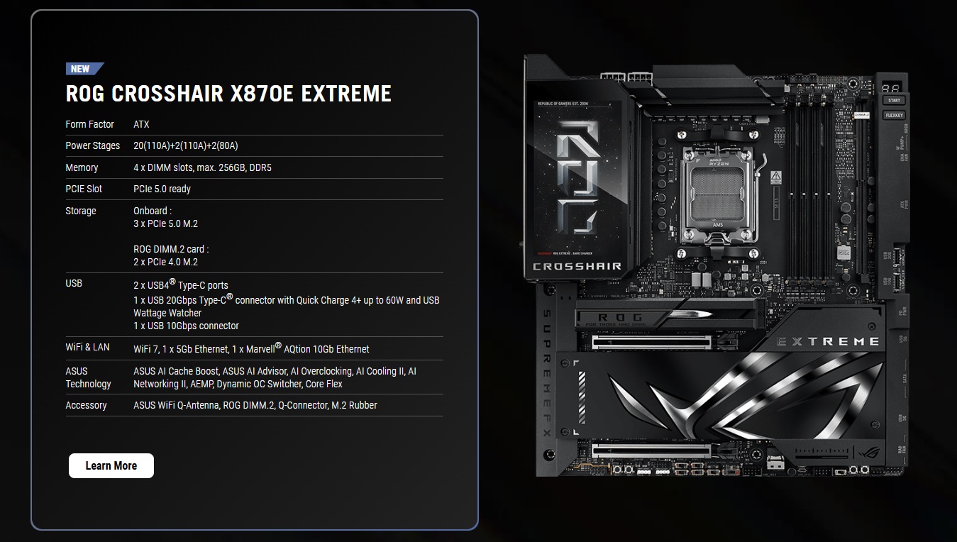ASUS ROG Crosshair X870e motherboard (Source: ASUS)
