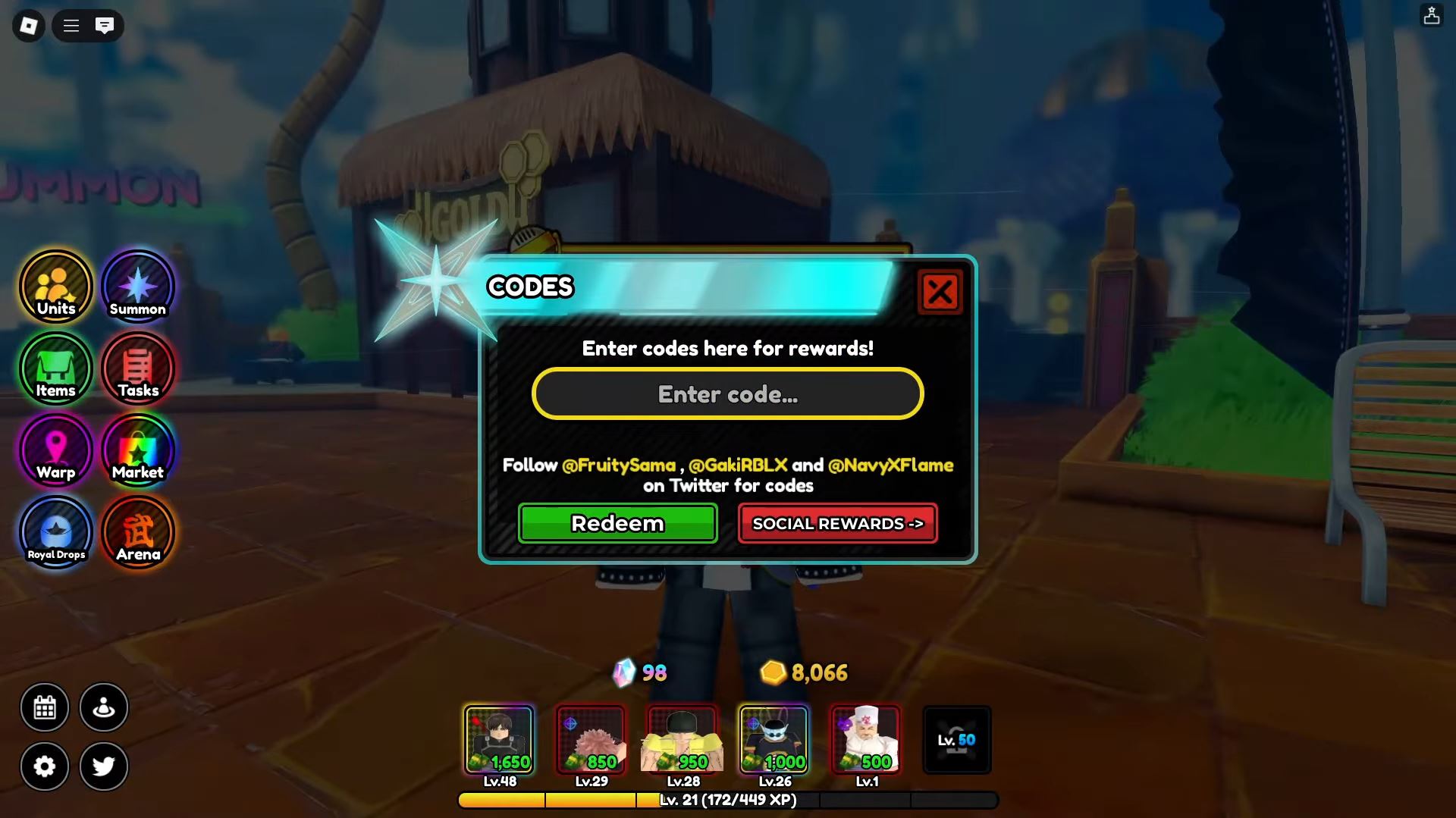 Redeeming Codes in ASTD X (Image via Roblox)