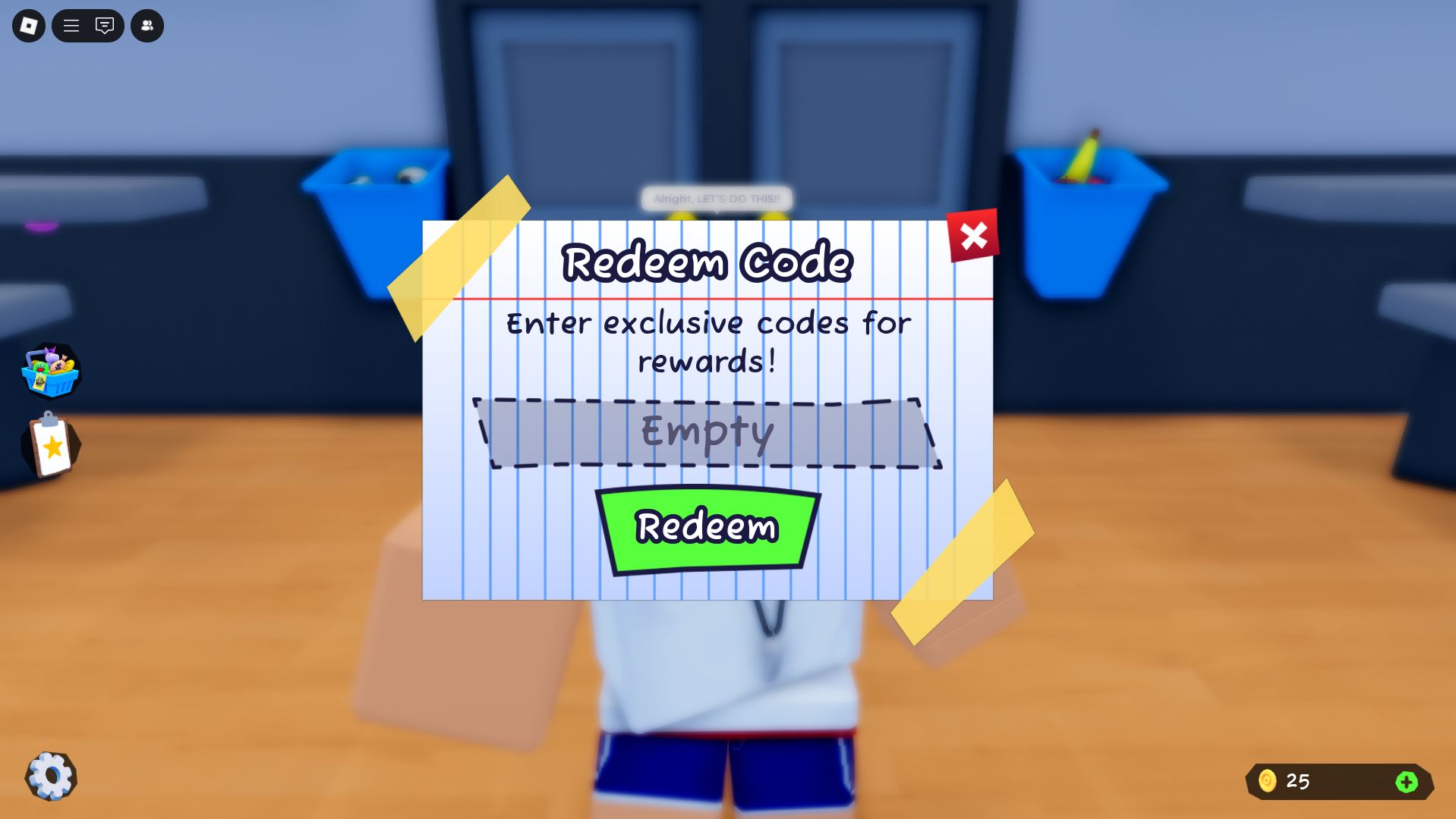 Redeeming codes for free Bucks (Image via Roblox)
