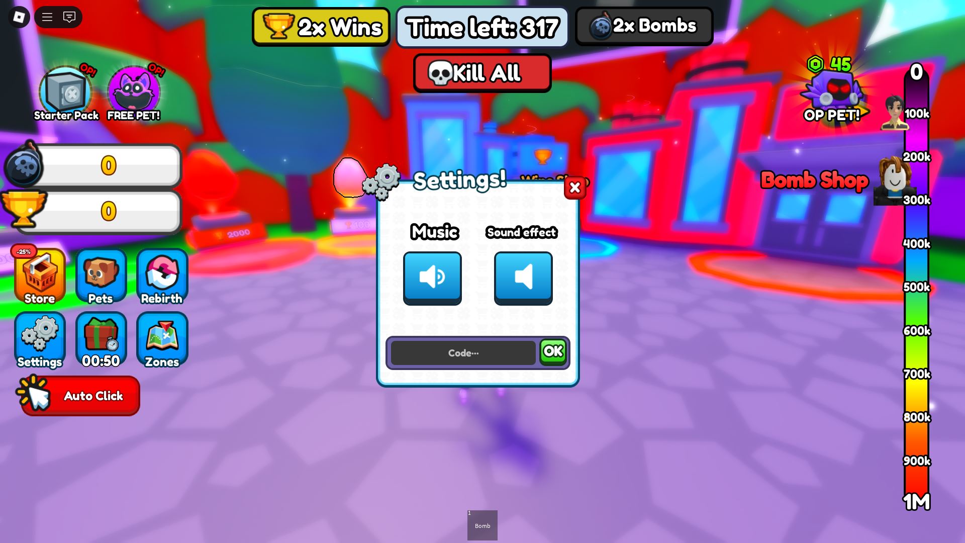 Redeeming codes for free Wins (Image via Roblox)