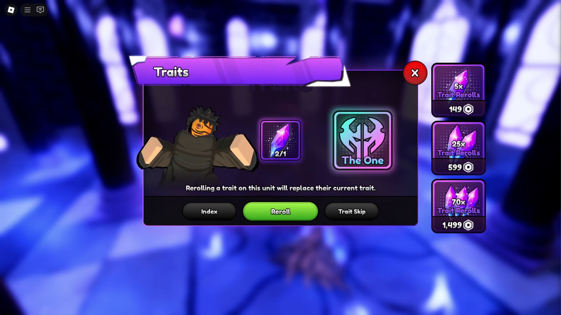 Rerolling Tobito Traits (Image via Roblox)