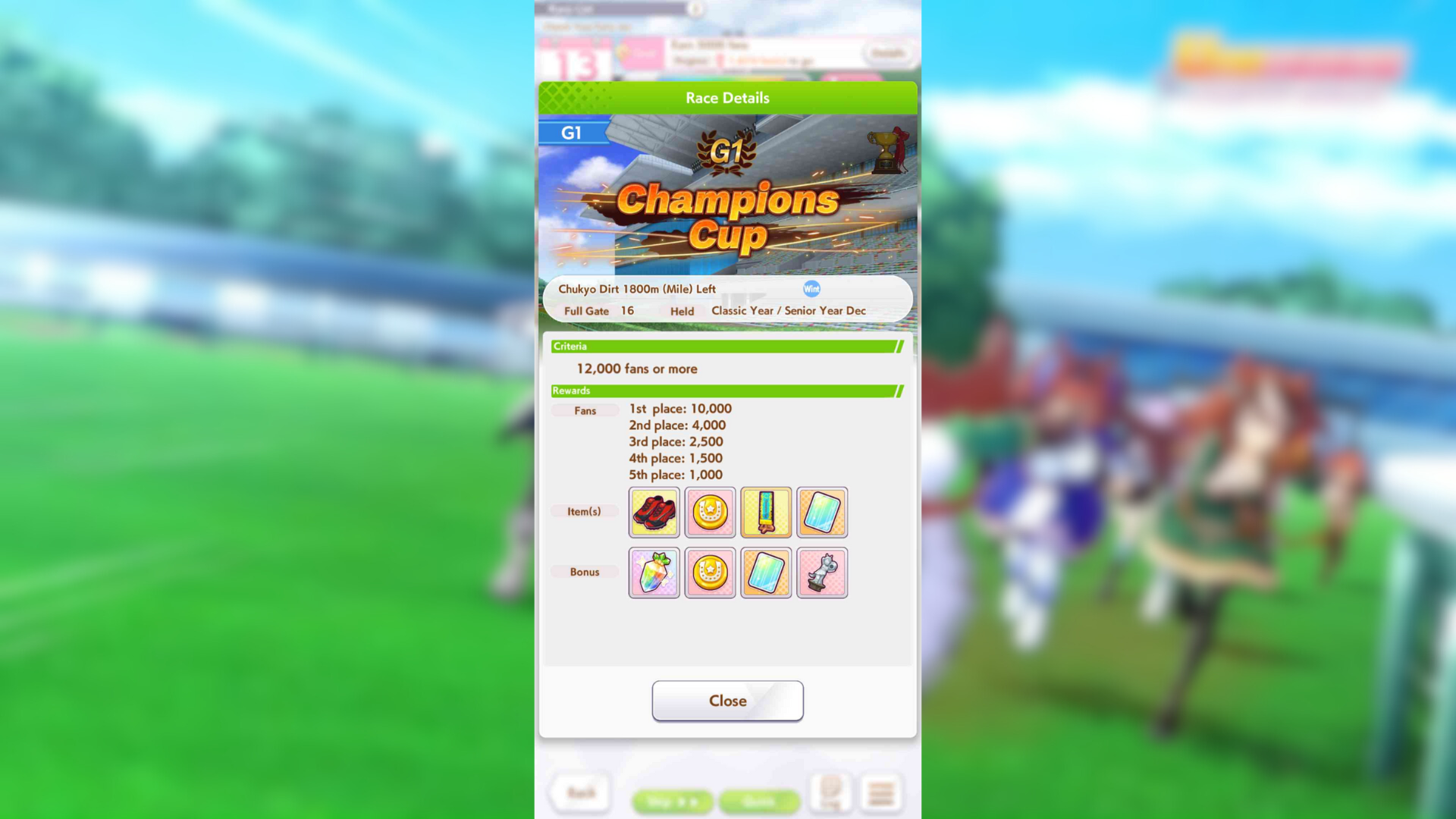 Rewards from the race (Image via Cygames Inc.)