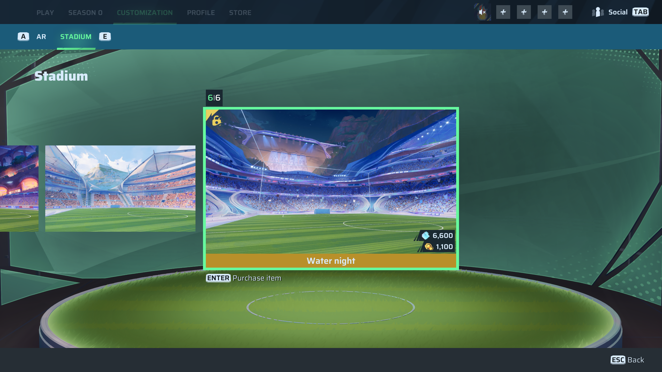 How to purchase the stadium item from the customization menu (Image via Sloclap | Deltia's Gaming)