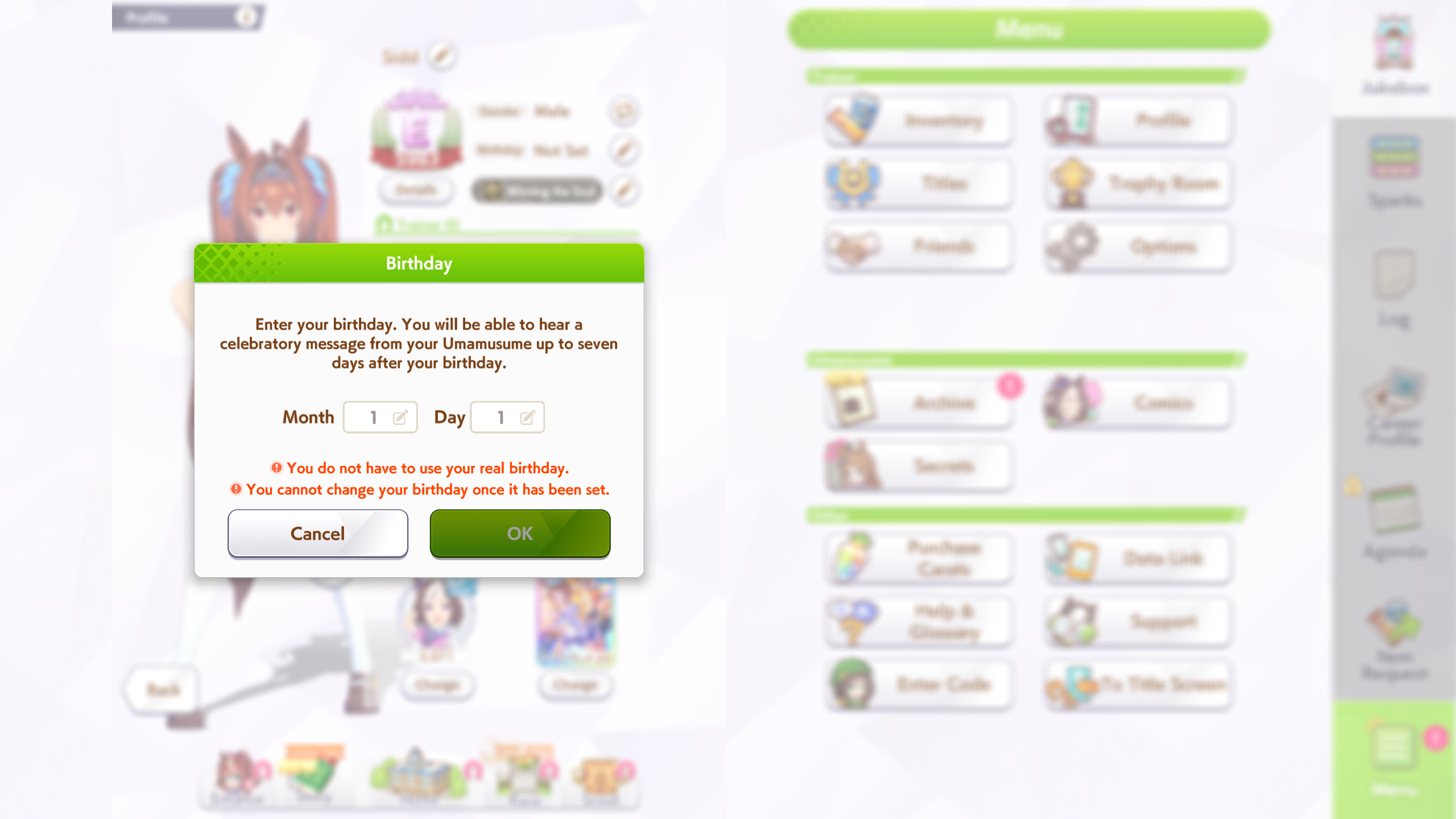 Earn rewards and get messages from Umamusume on your birthday (Image via Cygames | Deltia's Gaming)