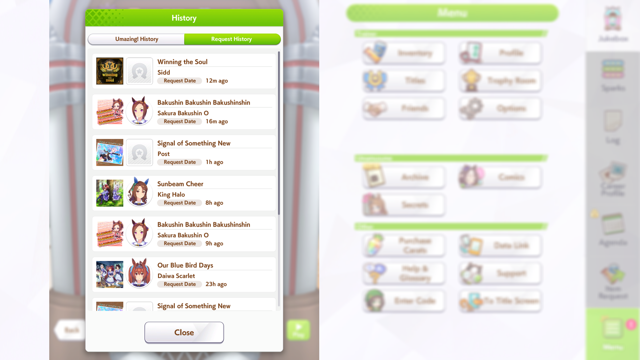 Request a song to play in Jukebox (Image via Cygames | Deltia's Gaming)