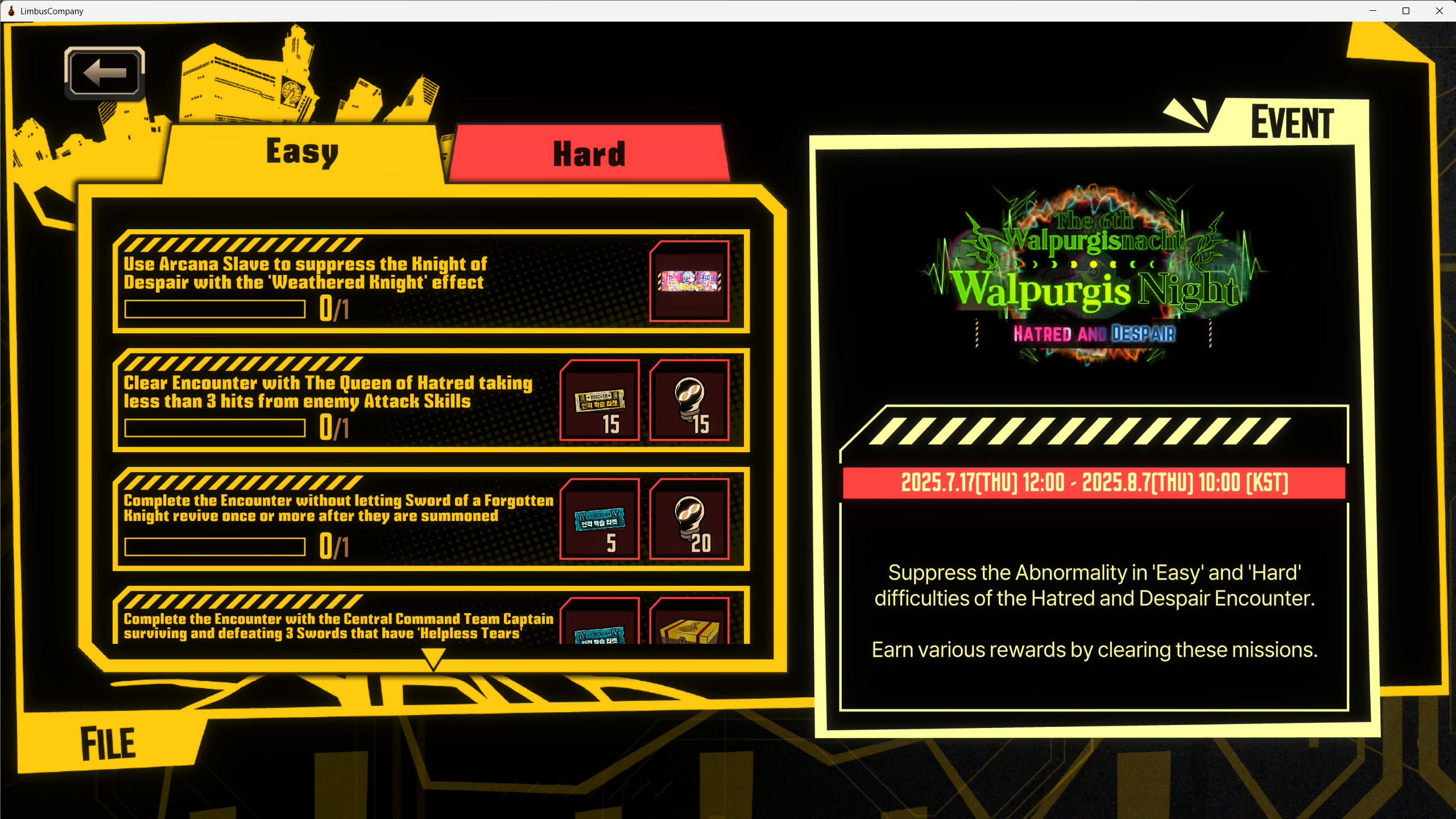 Easy Mission List (Image via Project Moon | Deltia's Gaming)