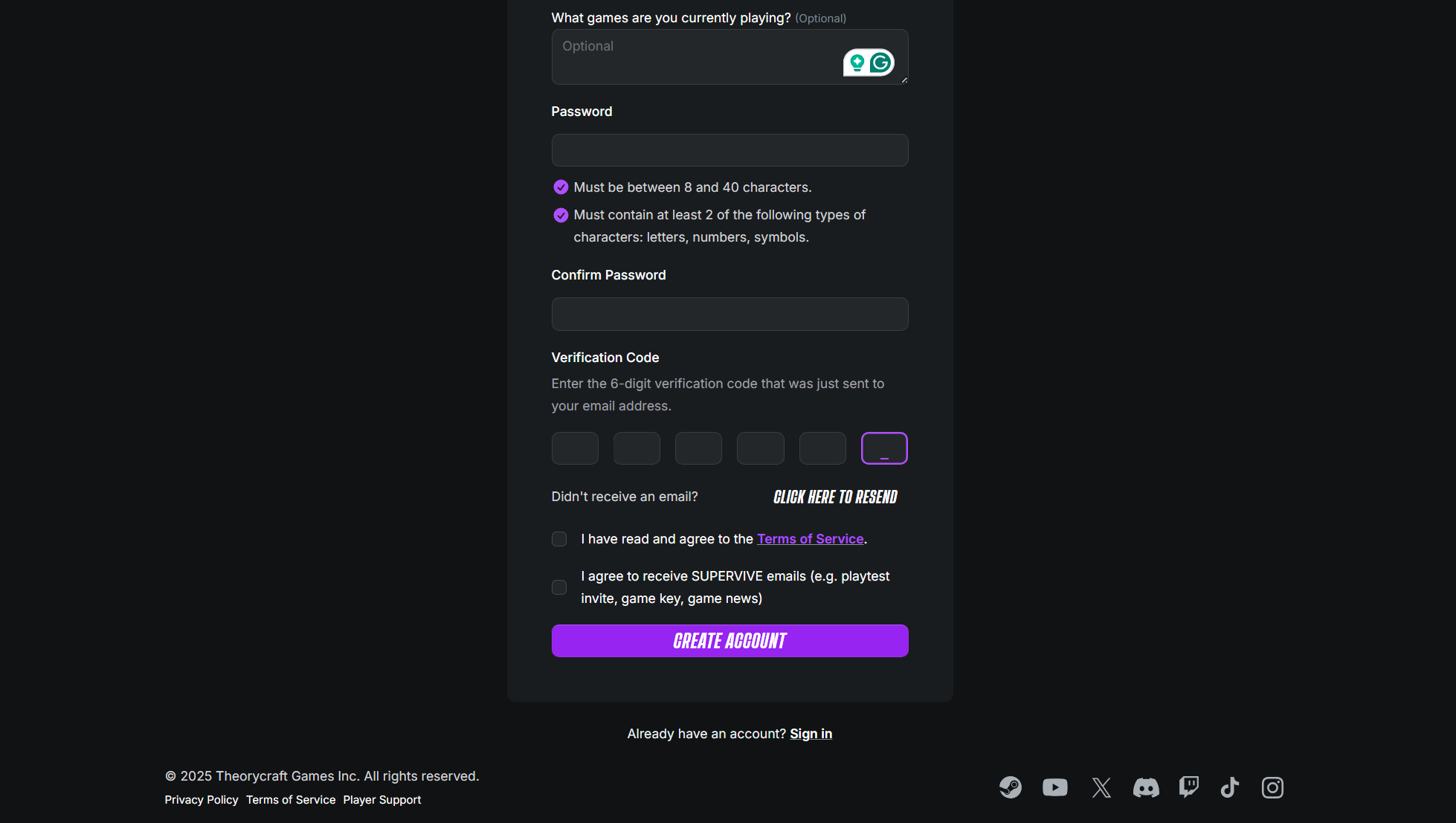 Click on 'Create Account' (Image via Theorycraft Games)