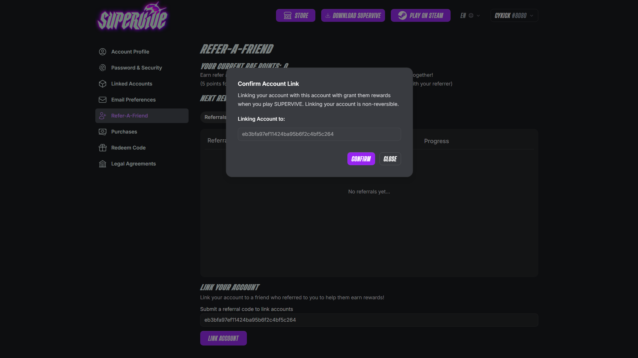 Send referrals from the Supervive website (Image via Playsupervive)