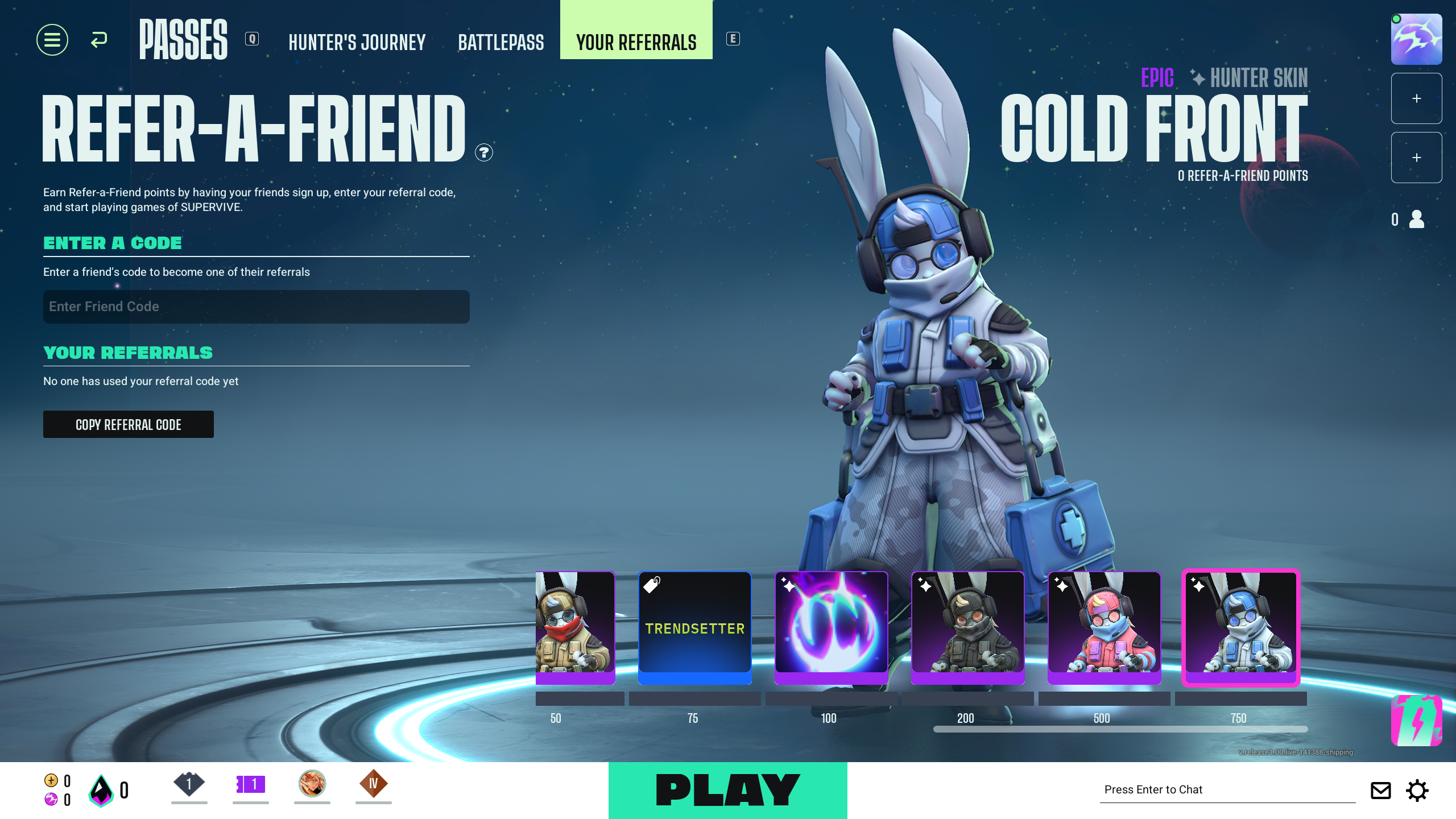 List of Refer-A-Friend Rewards (Image via Theorycraft Games)