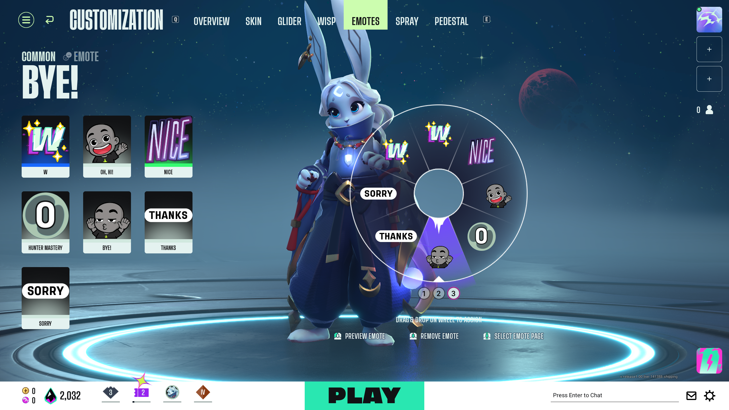 Select the right emotes to place within three different wheels (Image via Theorycraft Games | Deltia's Gaming)