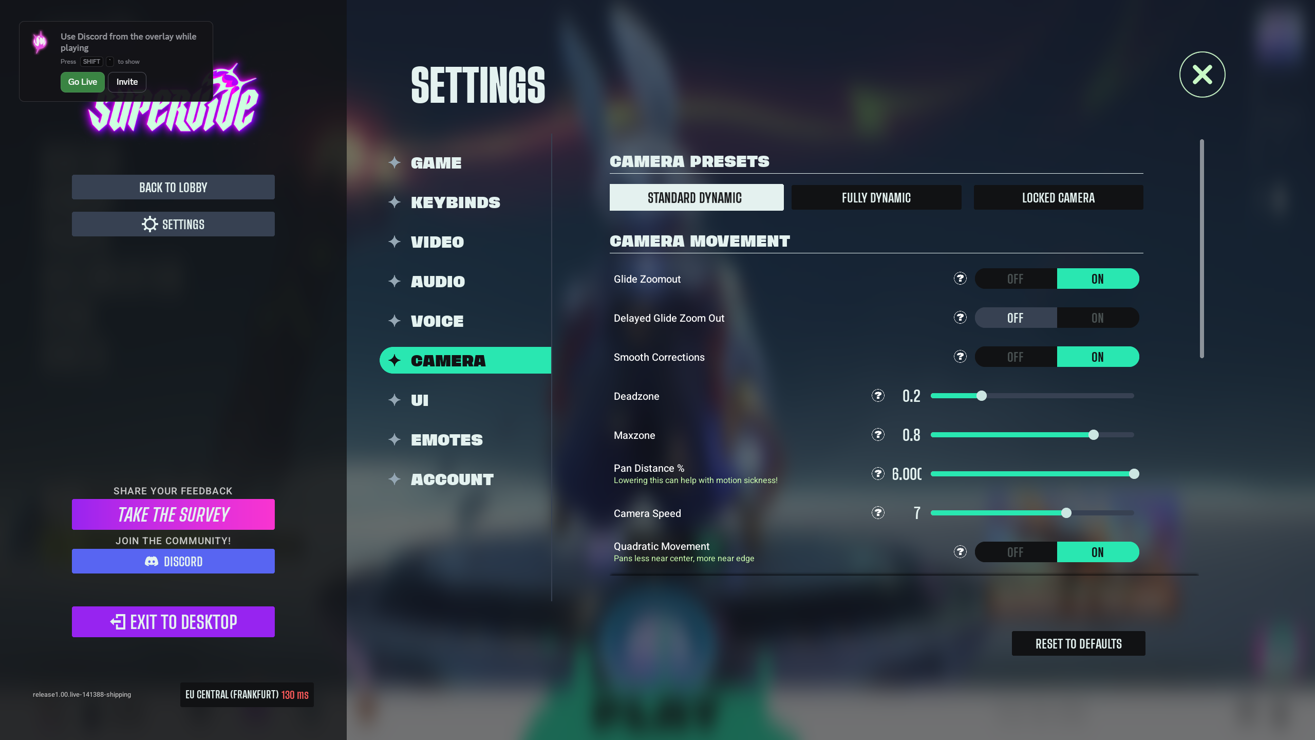 Standard Dynamic Camera Preset (Image via Theorycraft Games | Deltia's Gaming)