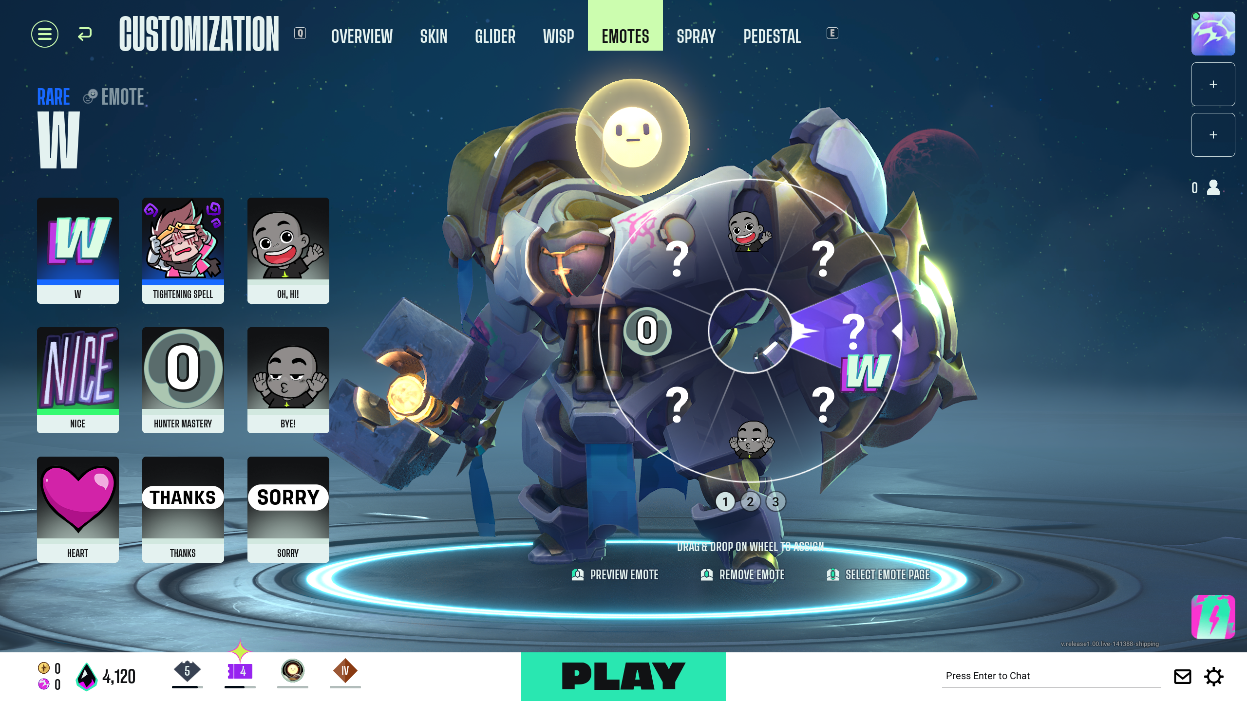 Drag and drop to add emotes in the Emote Wheel (Image via Theorycraft Games | Deltia's Gaming)