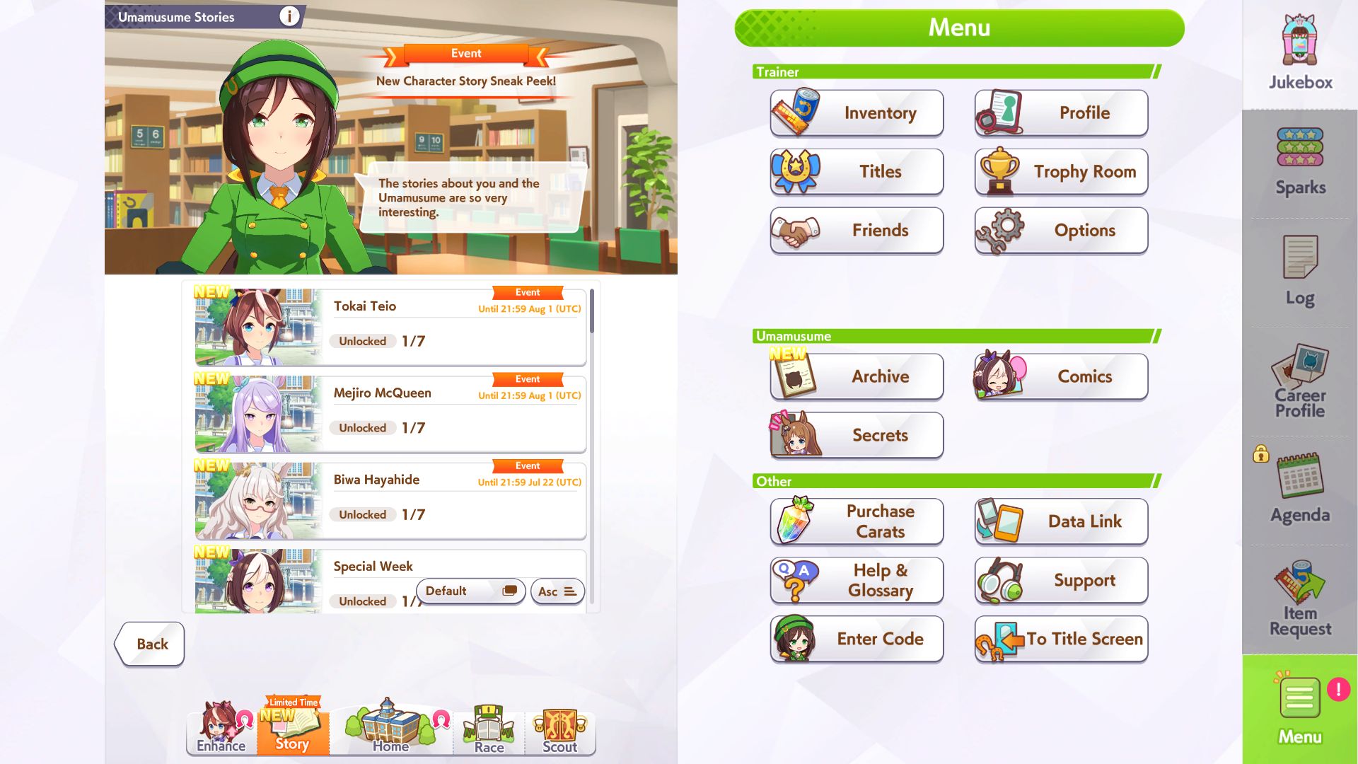 Character story screen