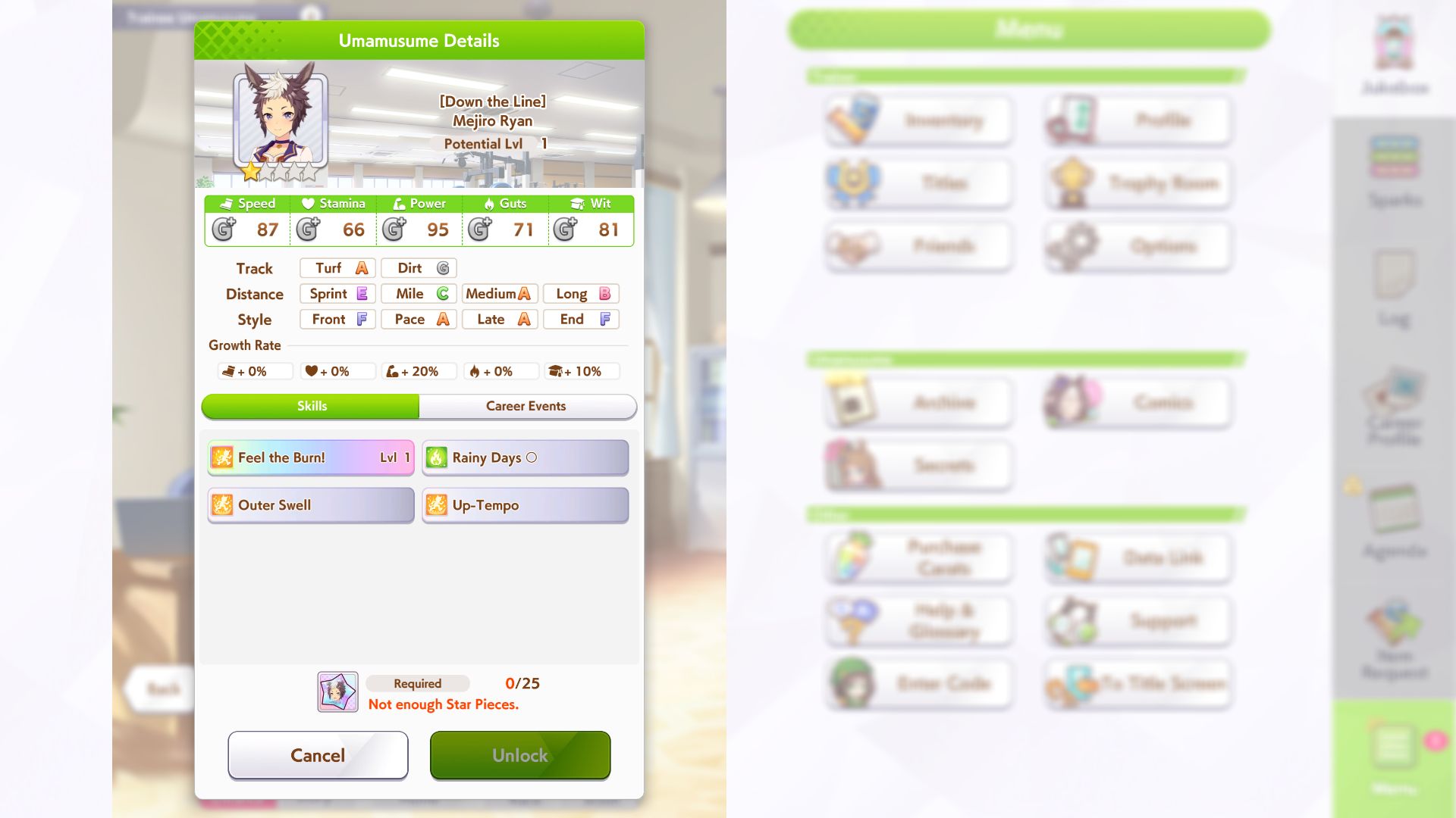 Mejior Ryan Stats in Umamusume Pretty Derby
