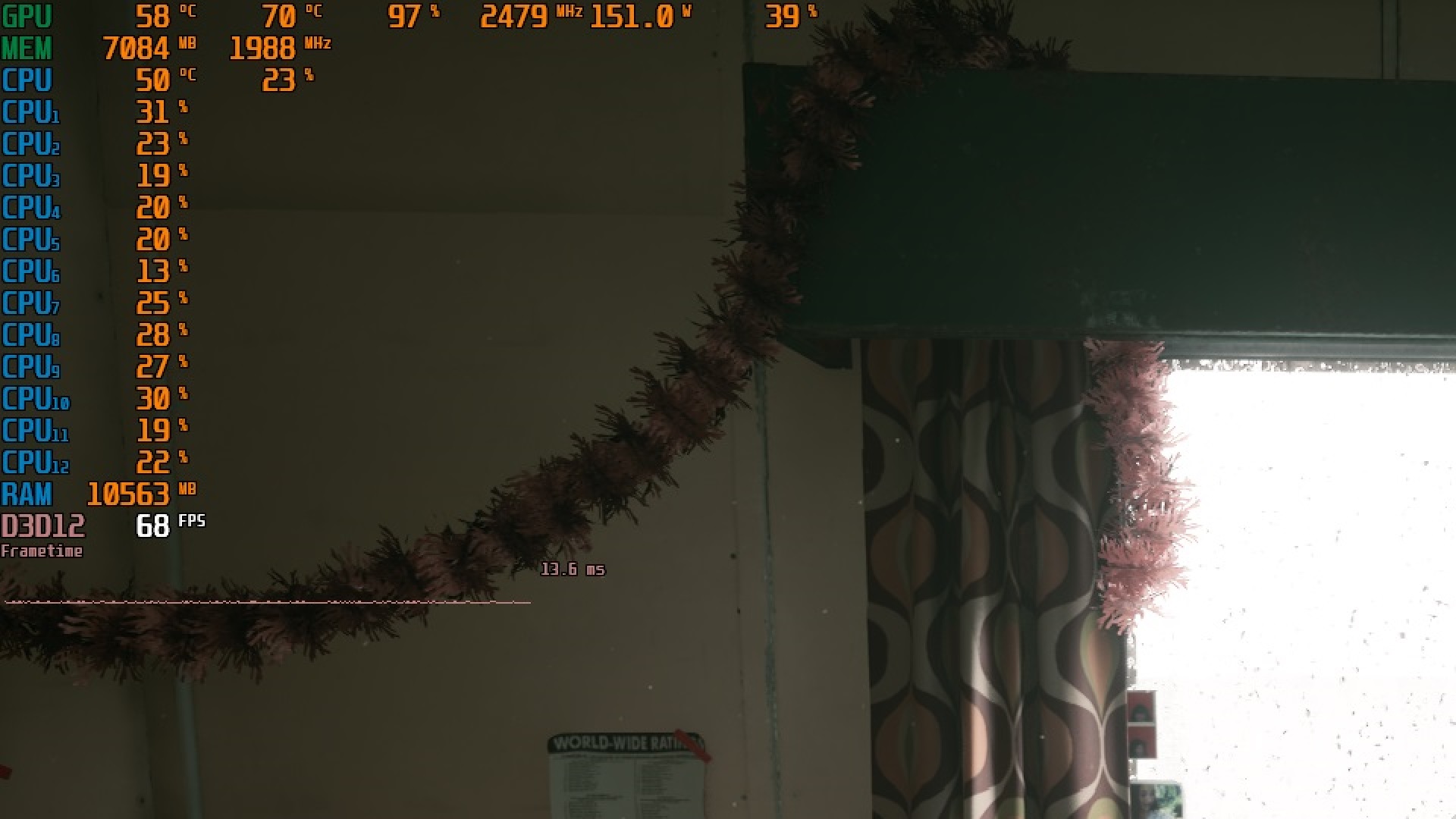 Picture of MSI and RTSS FPS performance overlay in the Still Wakes The Deep game