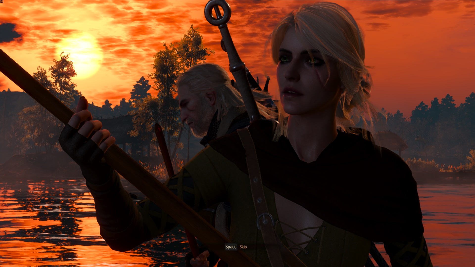 Picture of Geralt and Ciri on a boat