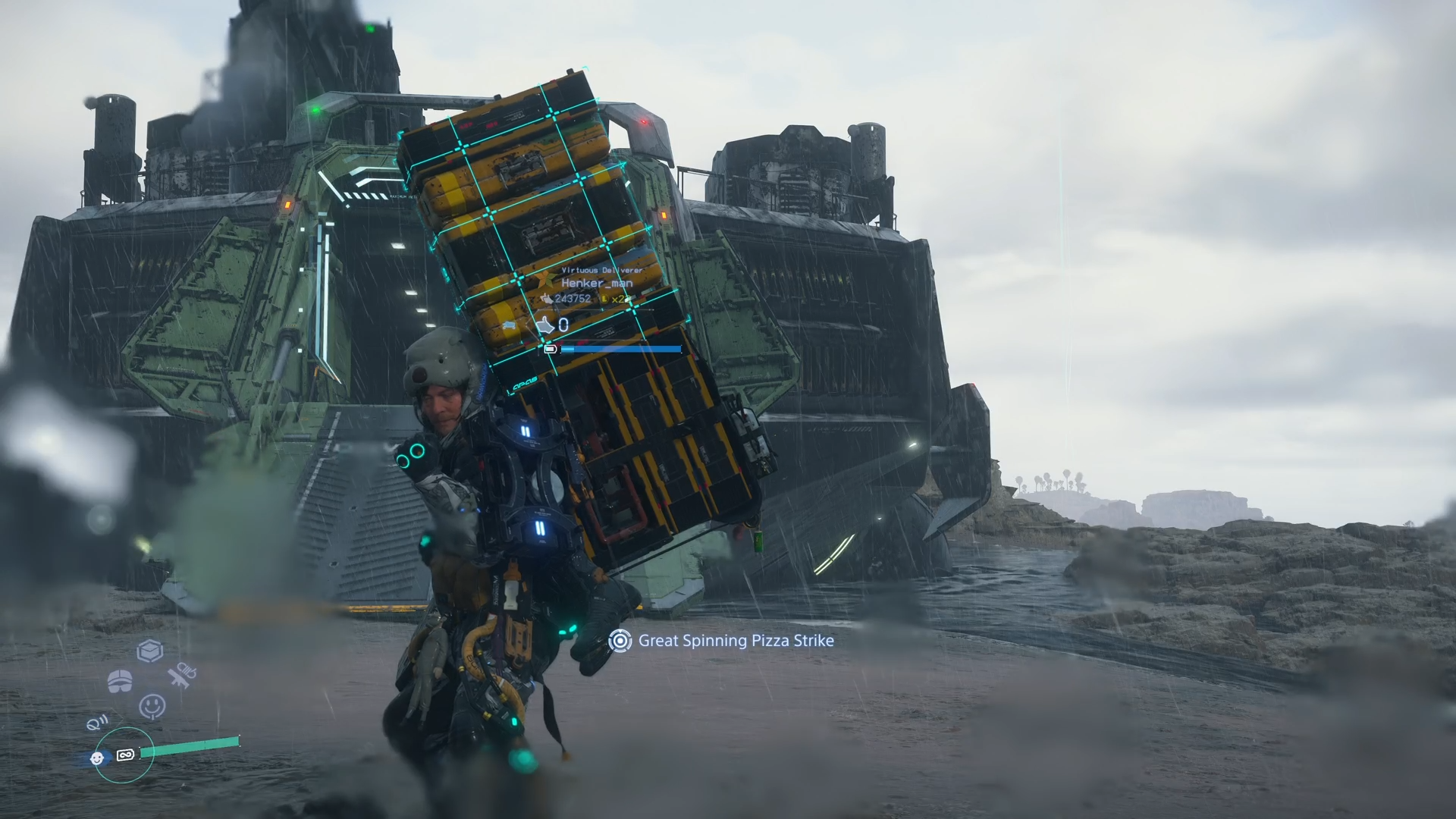 Prepping Great Spinning Strike in Death Stranding 2 (Source: Kojima Productions | Deltia's Gaming )