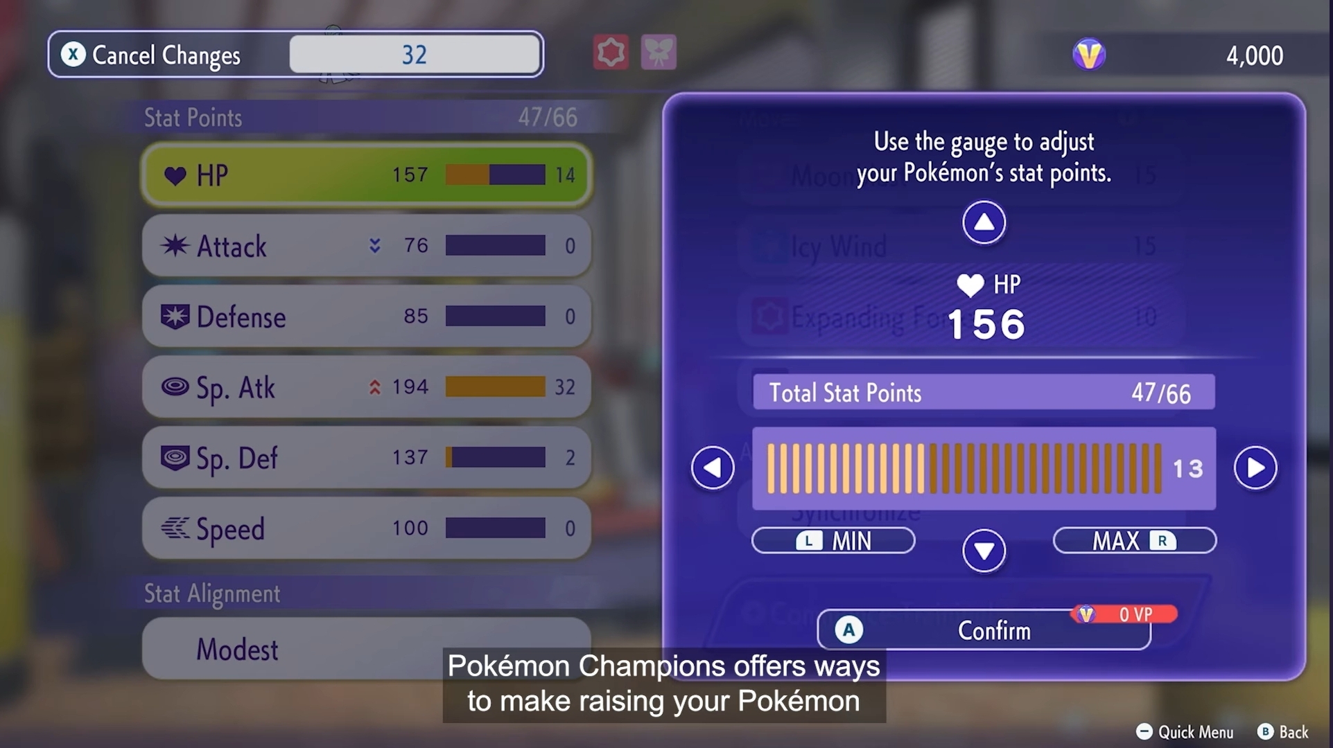 Pokemon EV screen in Champions (Image via TPC)