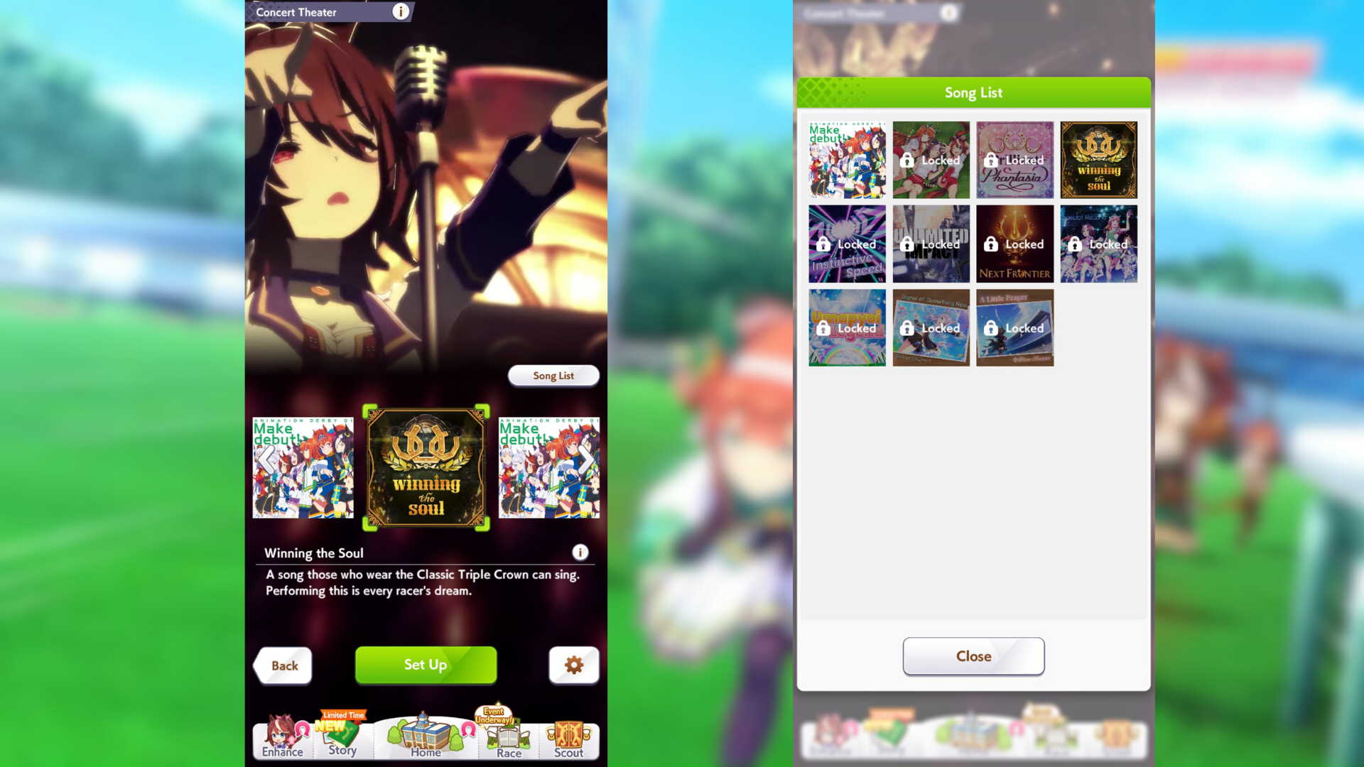 Songs list in Umamusume (Image via Cygames Inc.)