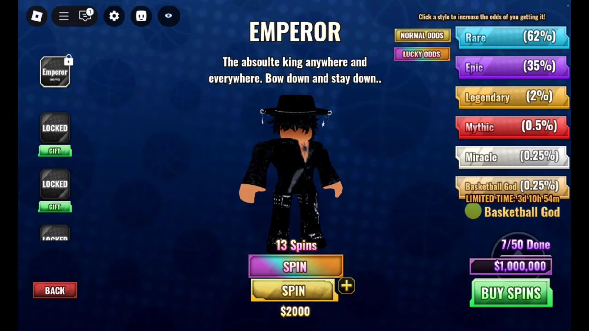 Spinning for Emperor (Image via Roblox)