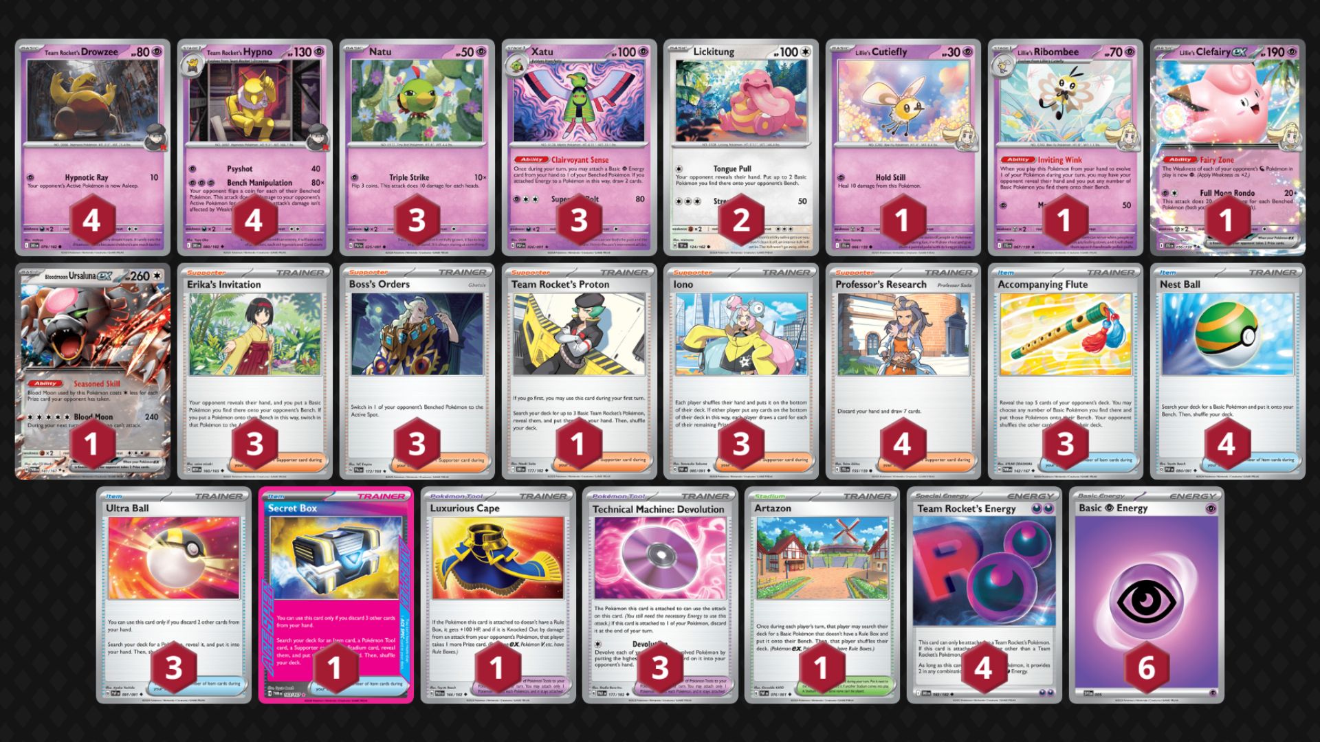 Team Rocket's Hypno decklist (Image via TPC)