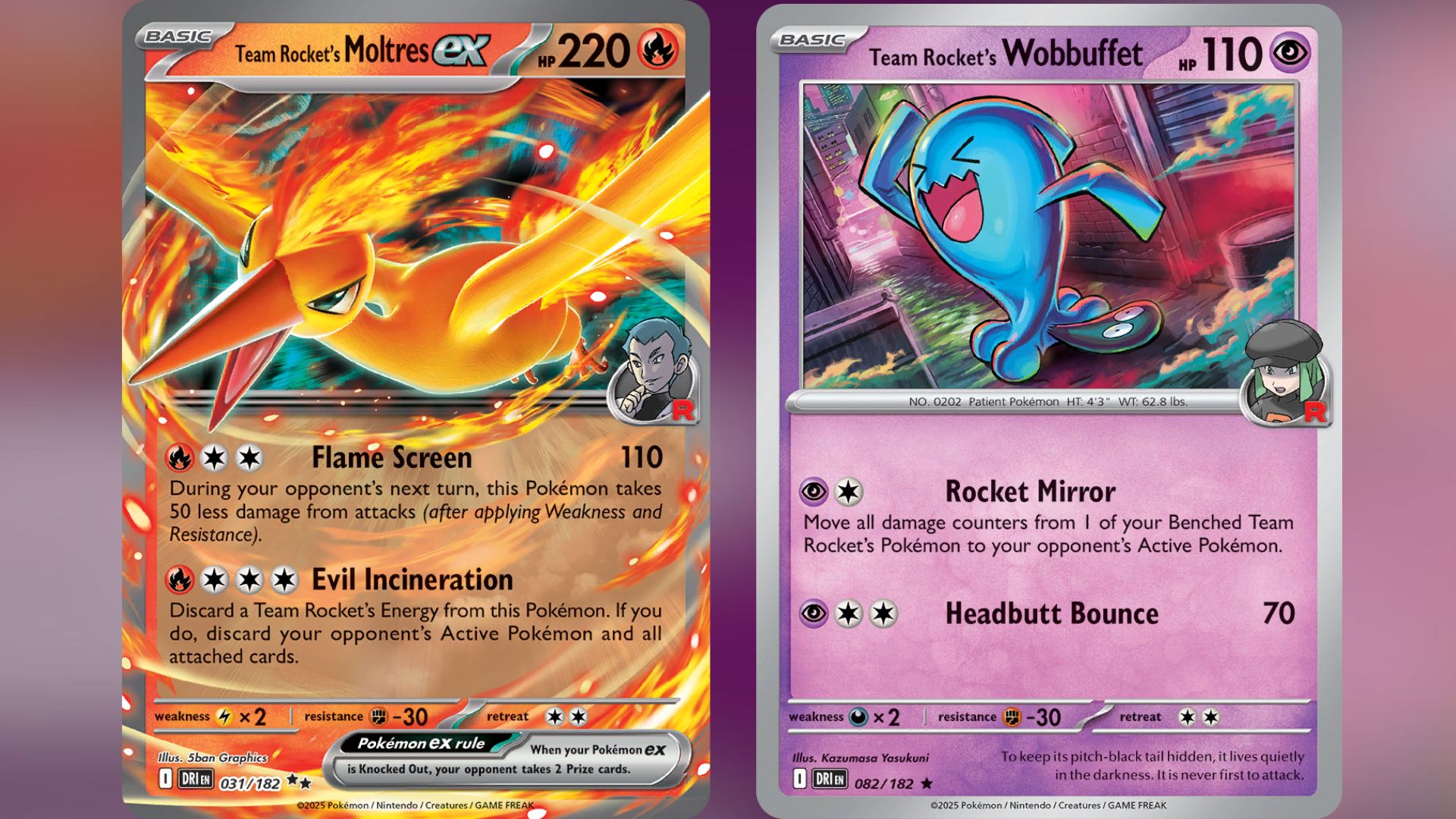 Team Rocket's Moltres ex and Team Rocket's Wobbuffet (Image via TPC)