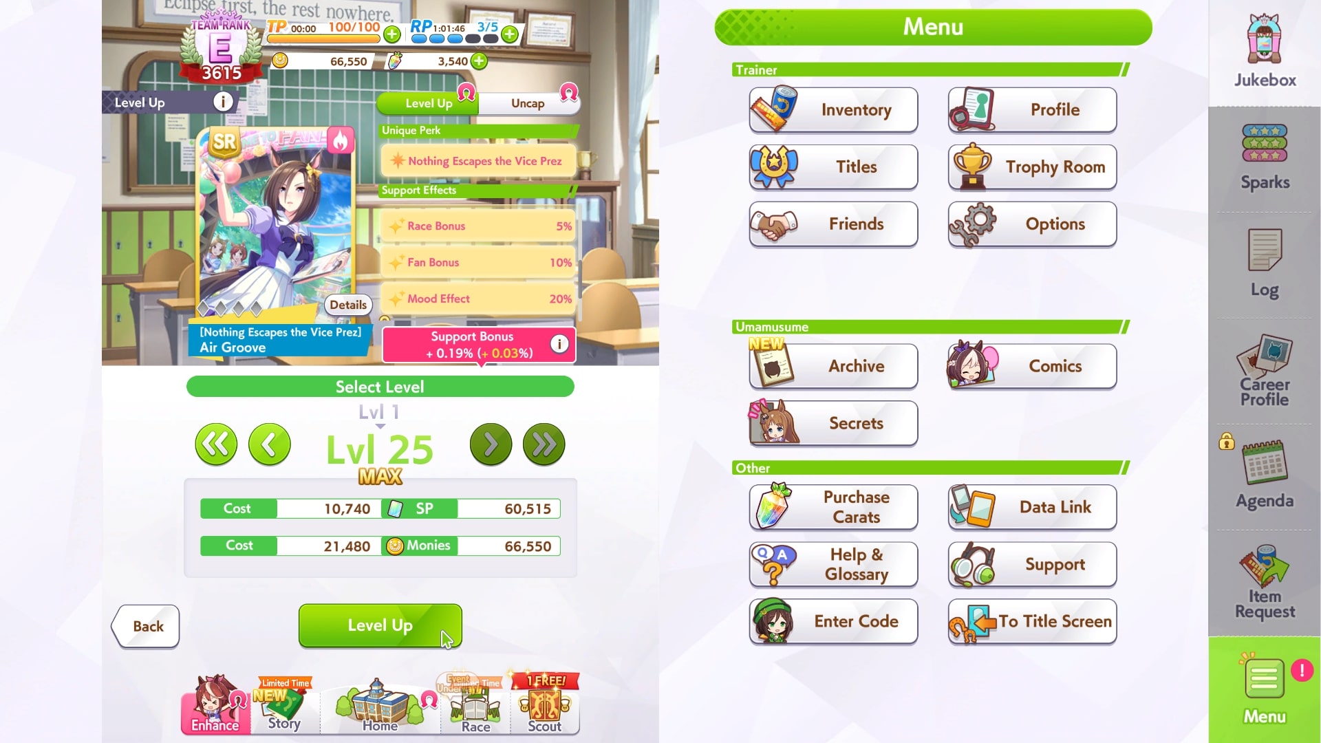 Max out support cards to their cap before starting a run
