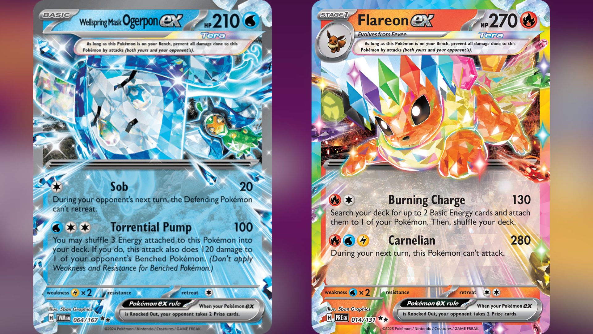 Wellspring Mask Ogerpon ex and Flareon ex (Image via TPC)