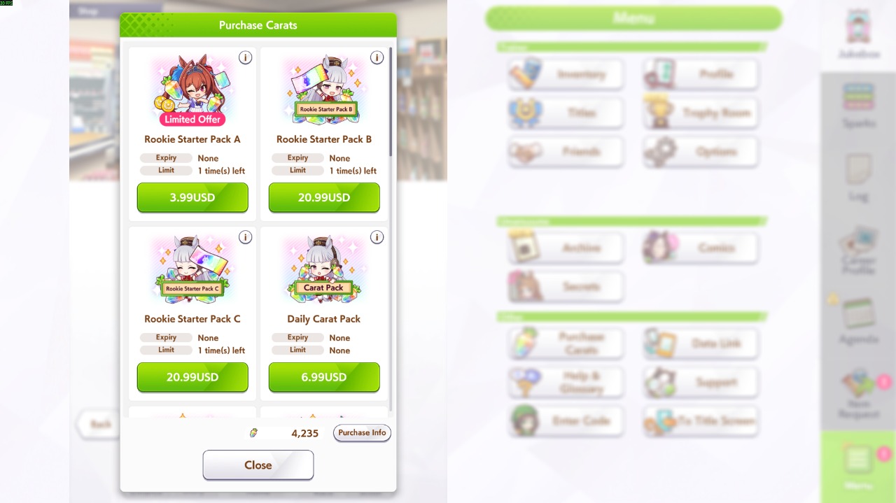 You can use the real-life money to purchase in-game currency (Image via Cygames)