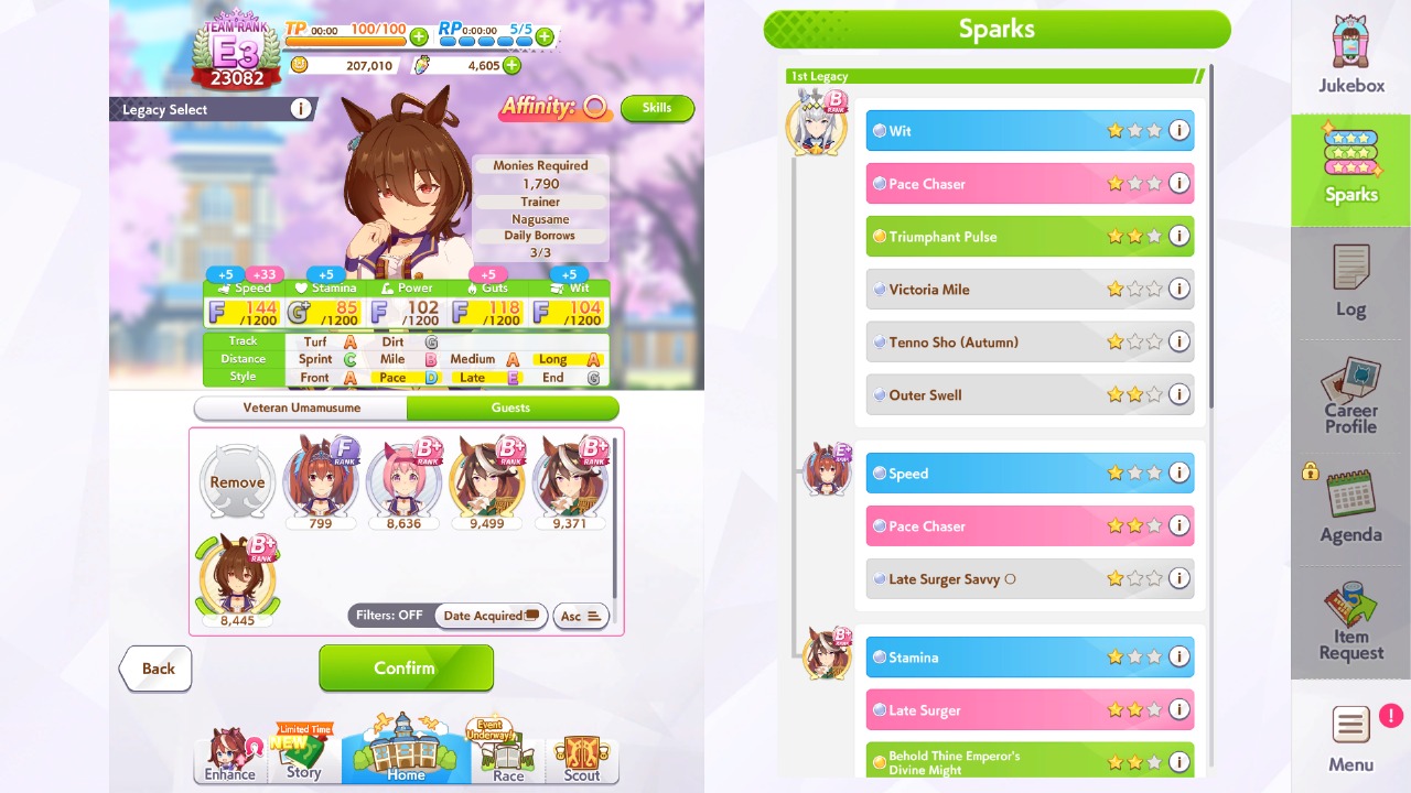 You can see the list of Sparks on the right side (Image via Cygames Inc.)