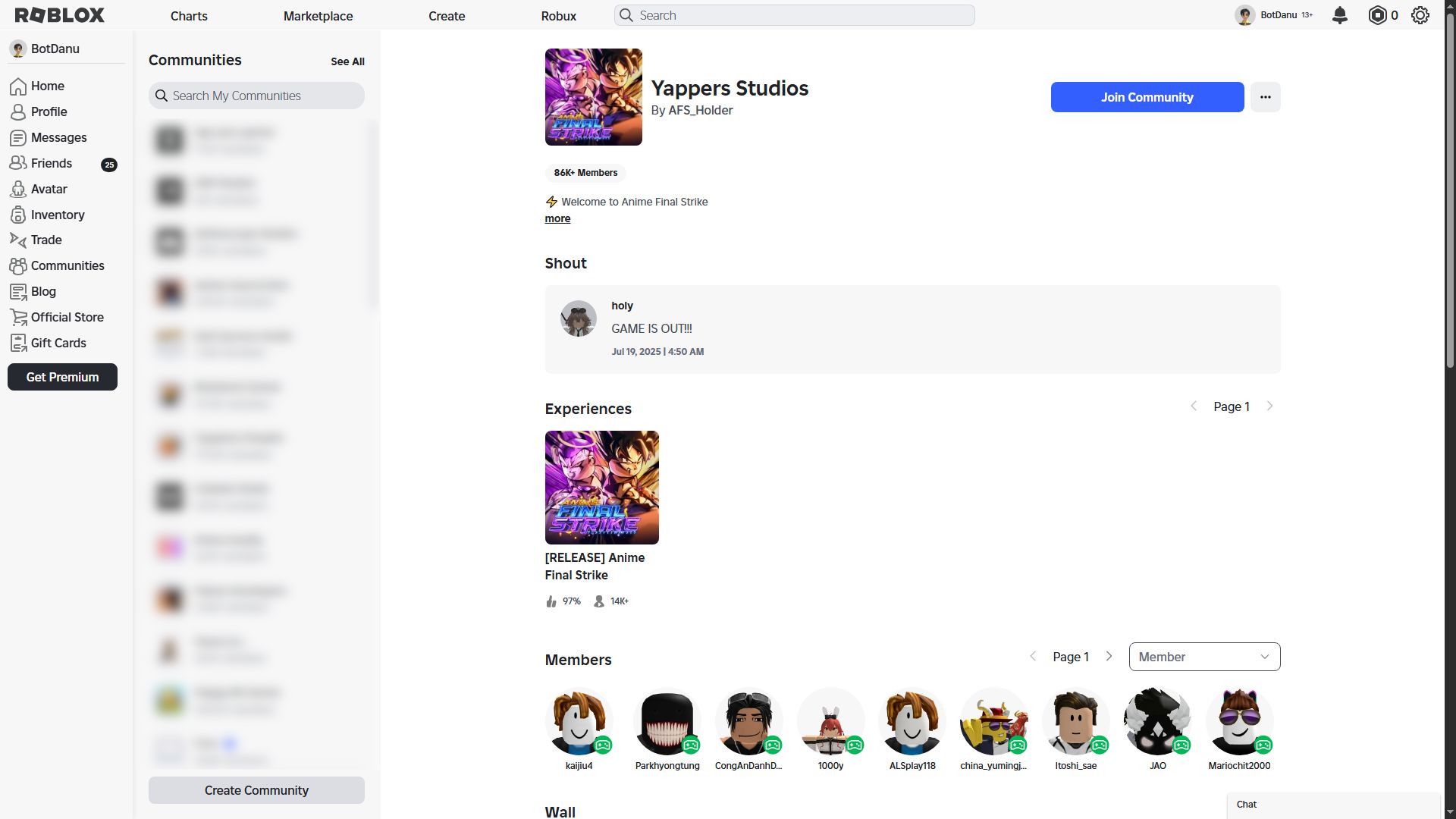 Yappers Studios group (Image via Roblox)