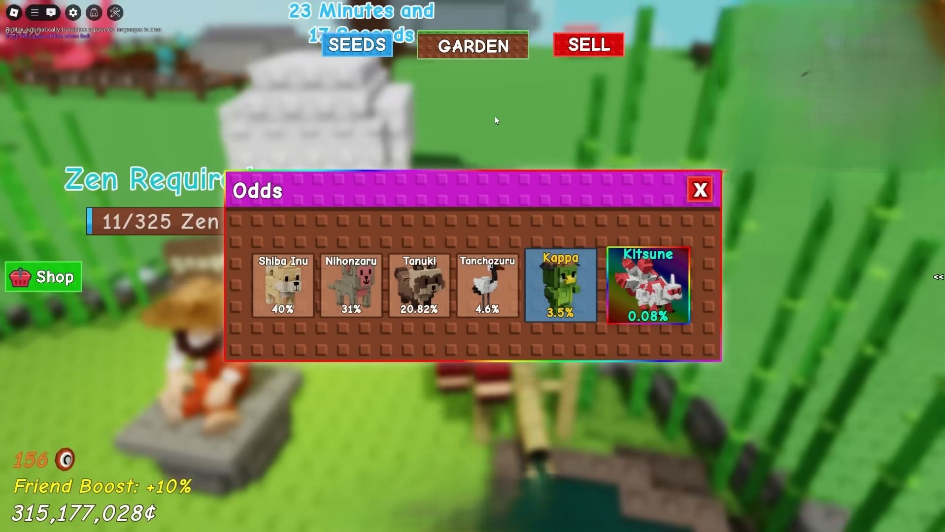 Zen Pets Odds (Image via Roblox)