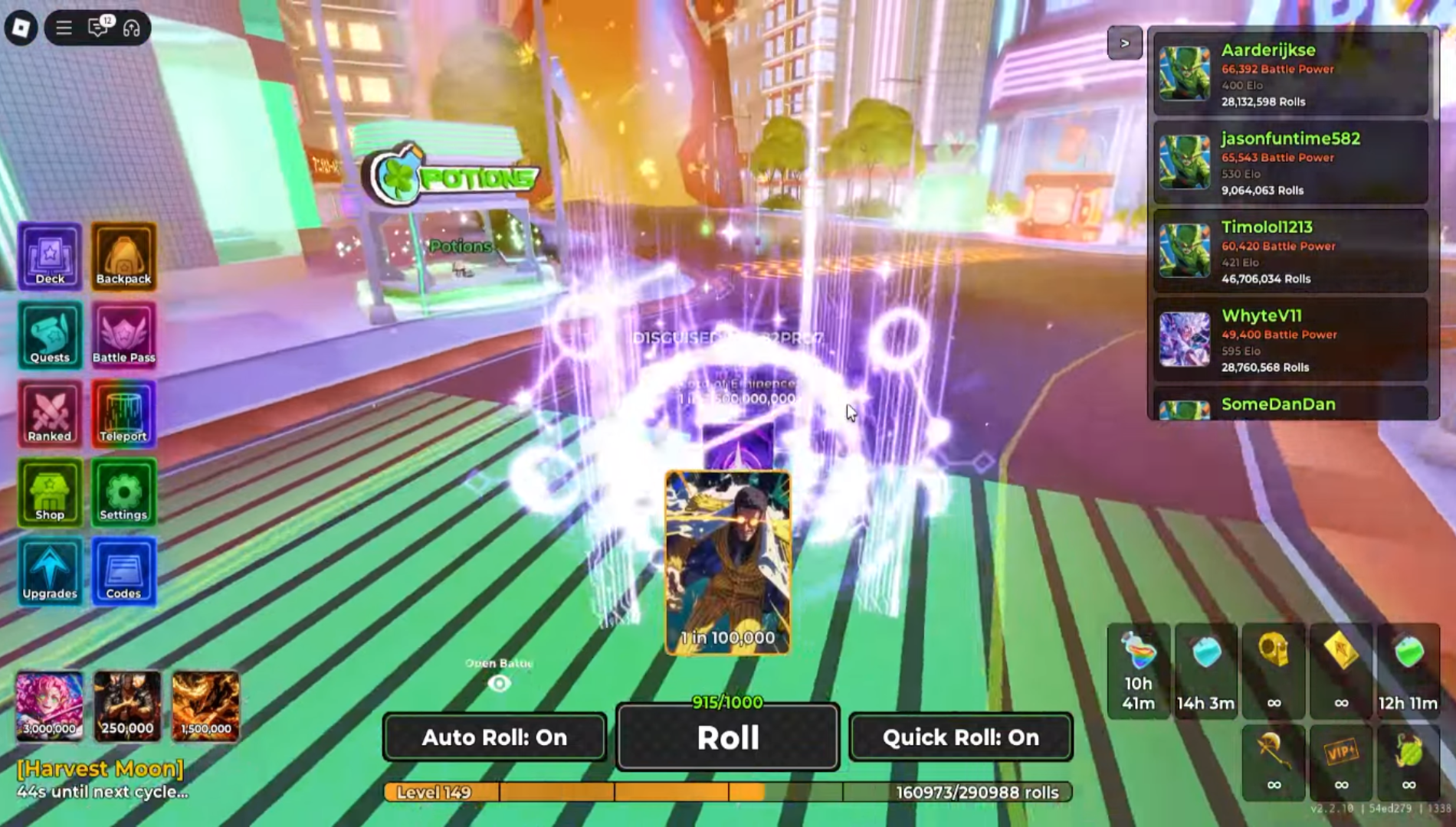 You can roll for cards from the main menu (Image via RNG Lab | Roblox)