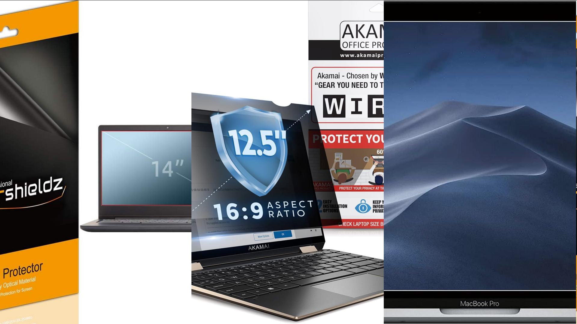 A collage image of screen protectors by Supershieldz, Akamai, and ANTOGOO V.