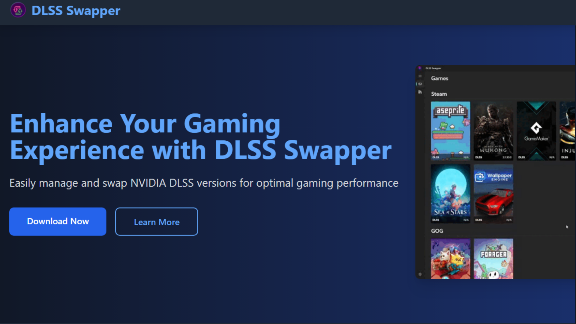 An image of the DLSS Swapper webpage