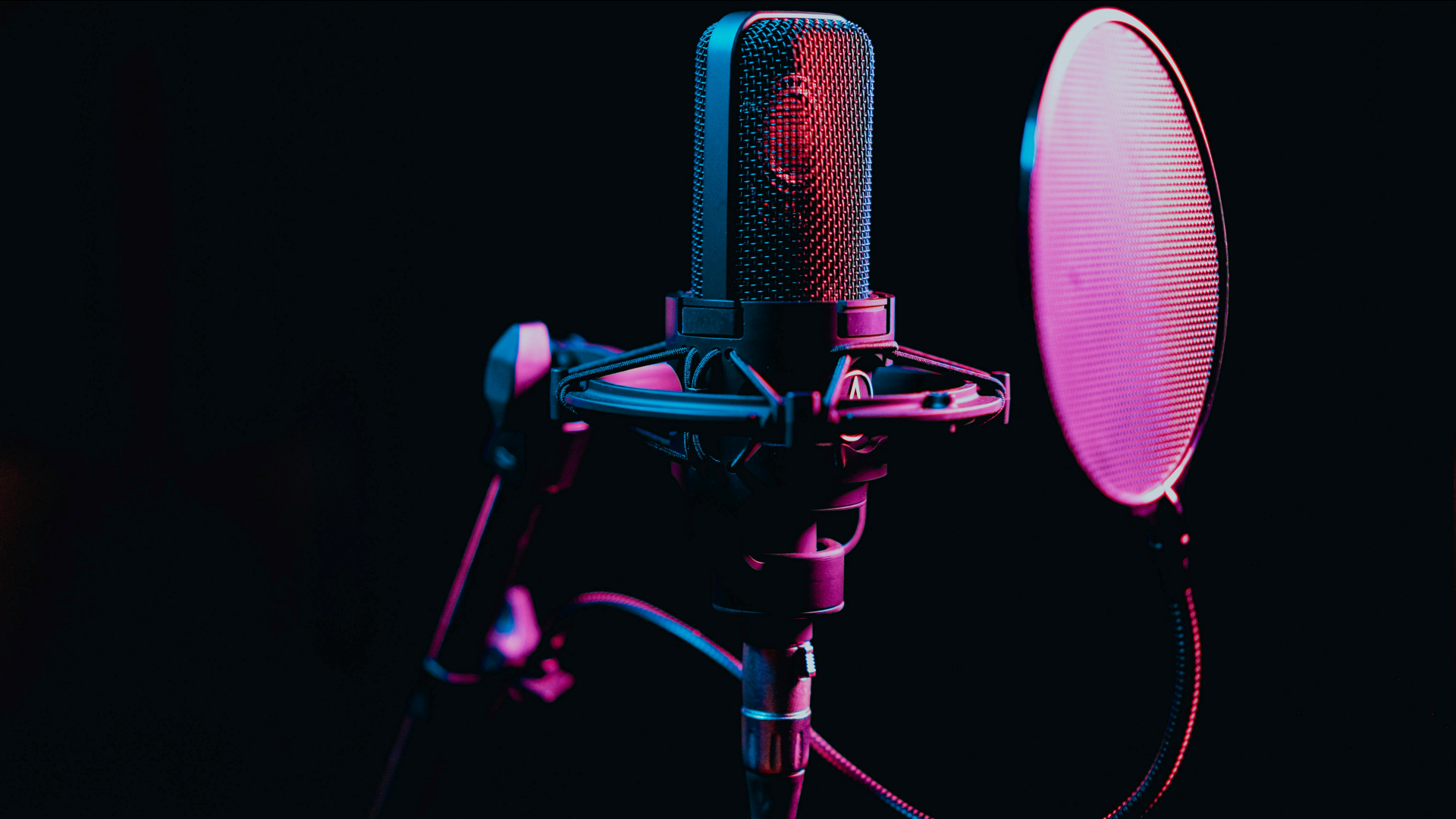 A black microphone on a stand