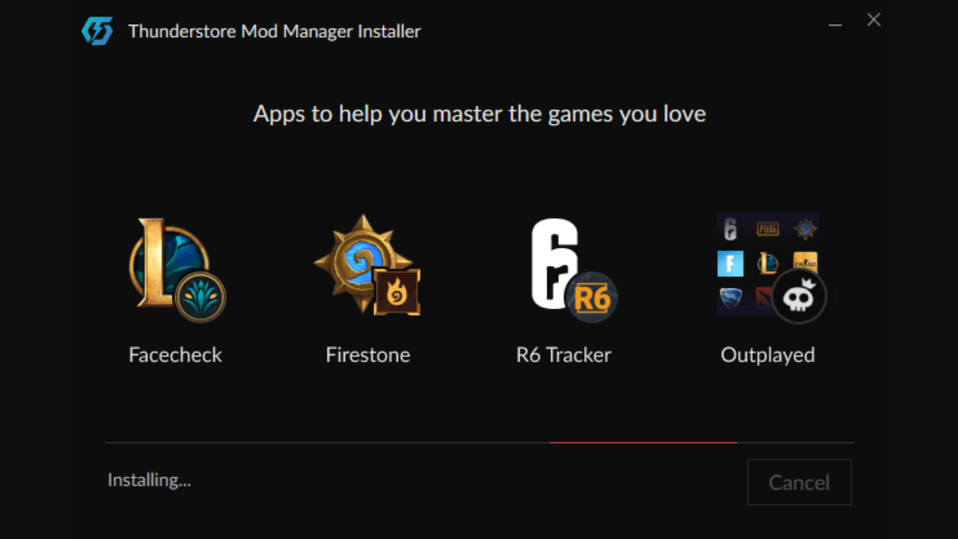 An image of the installation of Thunderstore Mod Manager