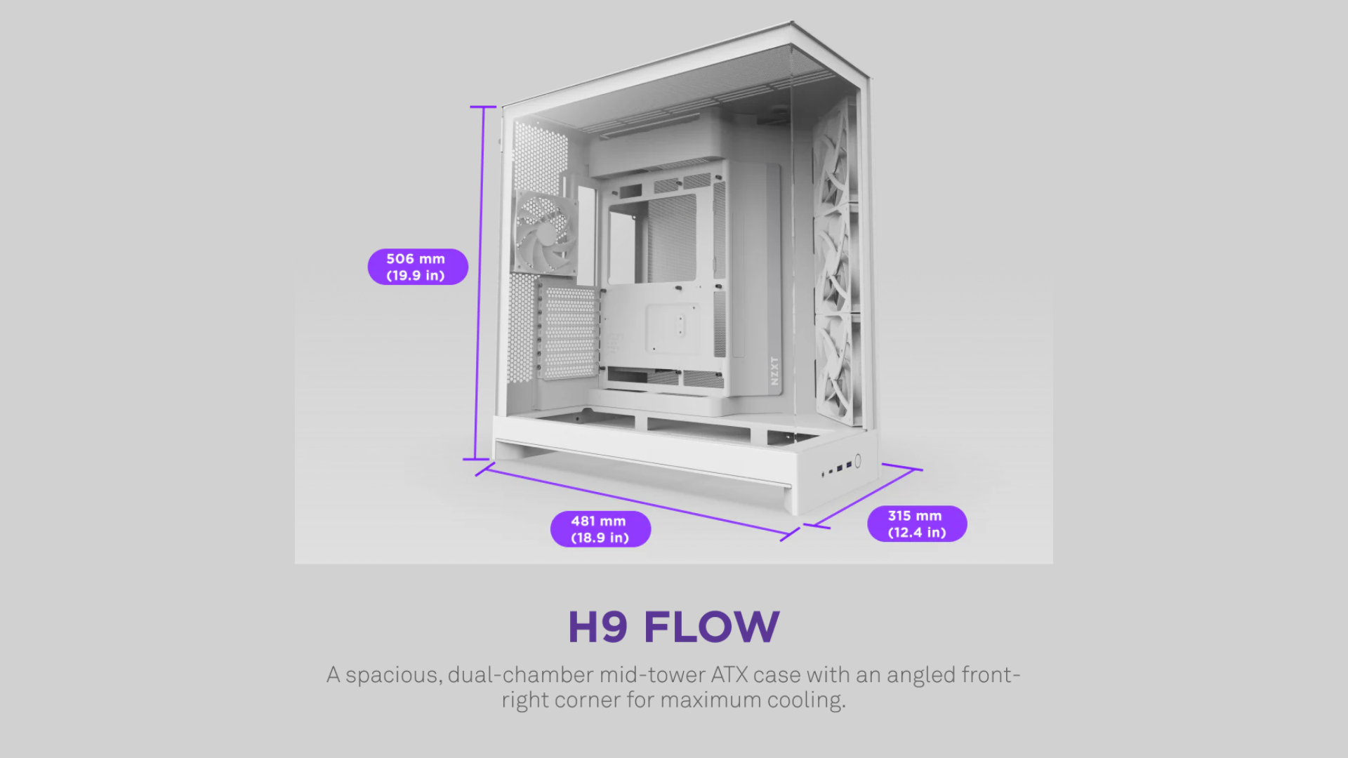 An image of NZXT H9 Flow PC Case's dimensions