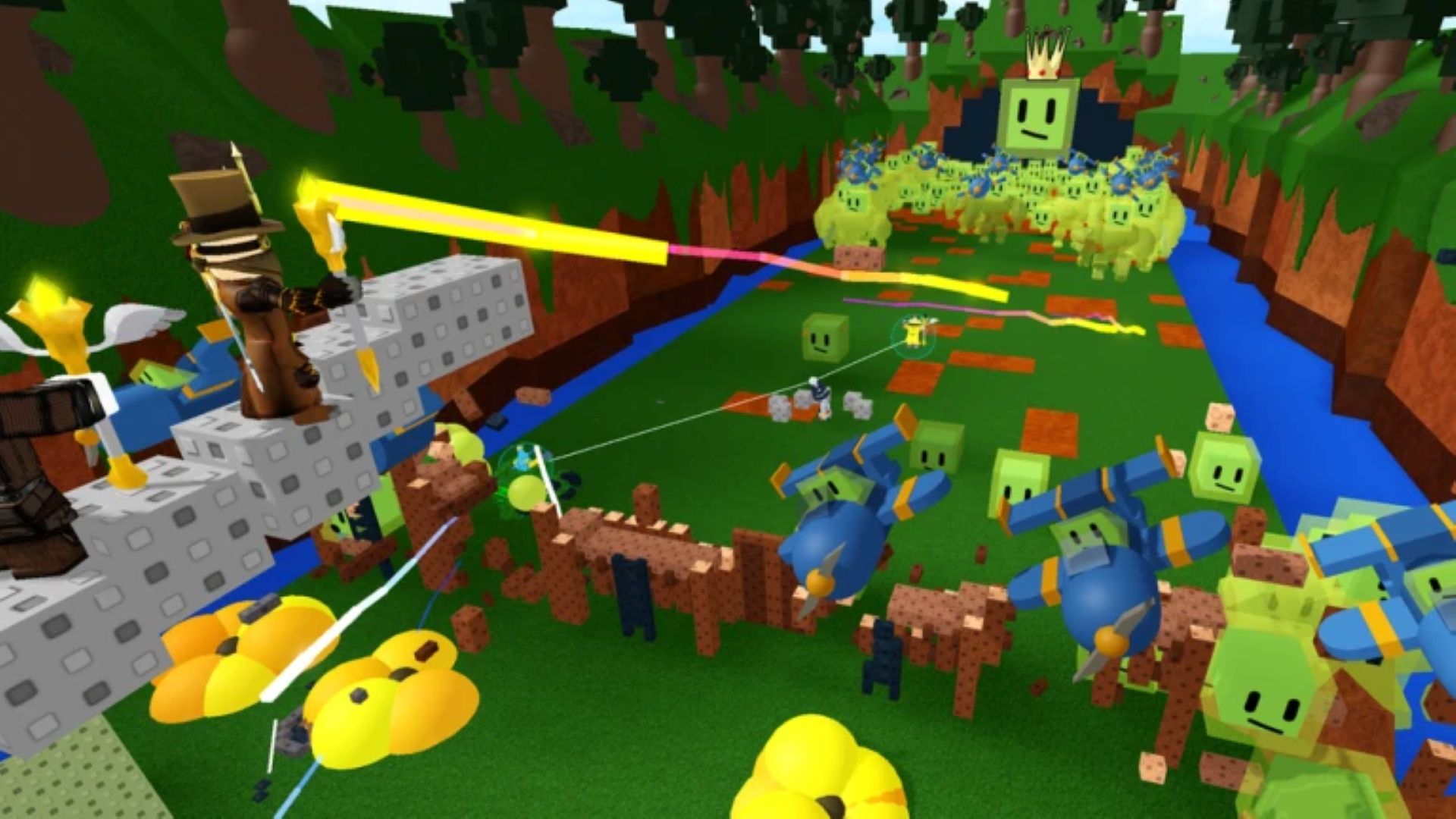 Mounting a defense against a horde of slime is serious business (Image via Roblox)