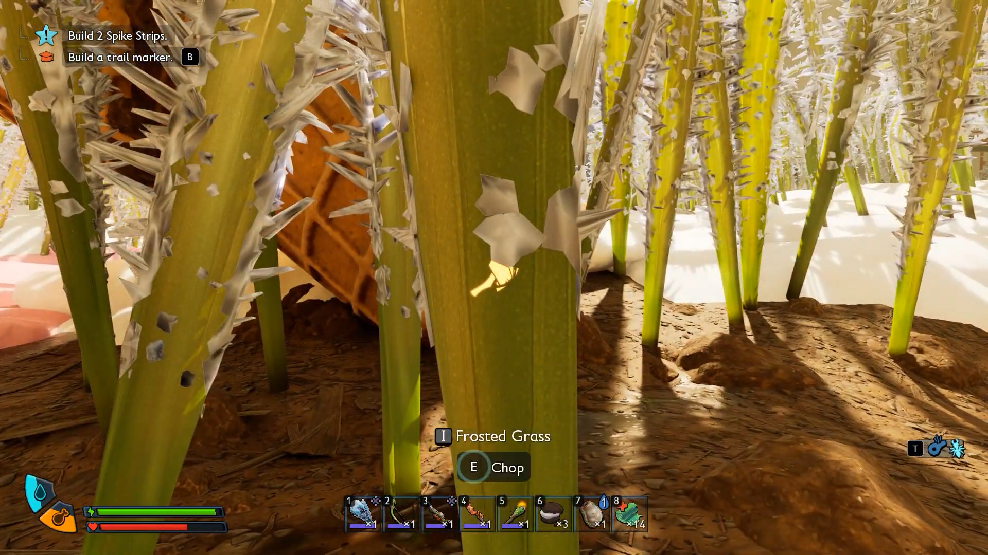 Chop up Frosted Grass to get Ice Splinters in Grounded 2 (Image via Xbox Game Studios | @HeRo2u2/YouTube)