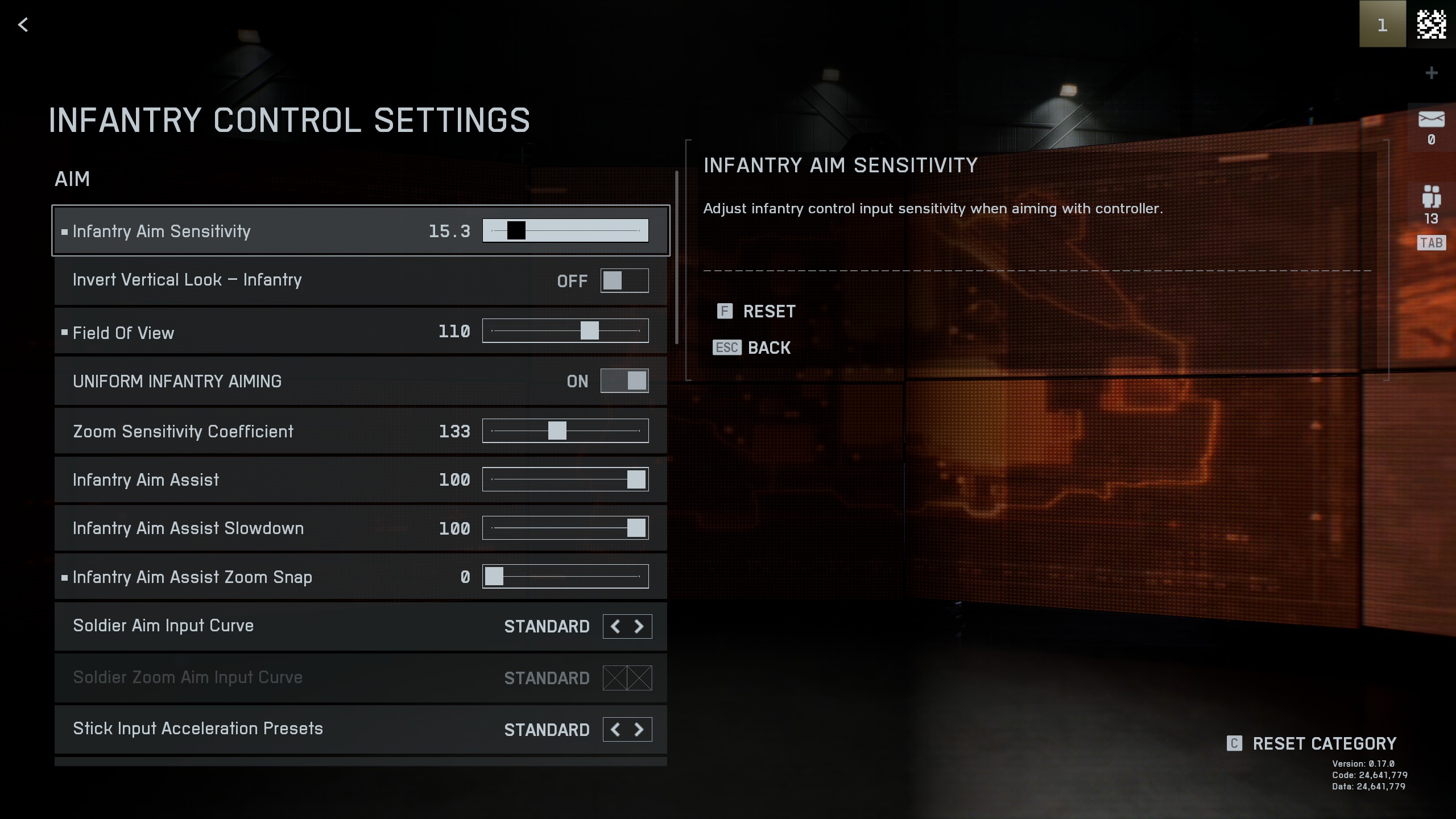 Battlefield 6 Infantry Settings page