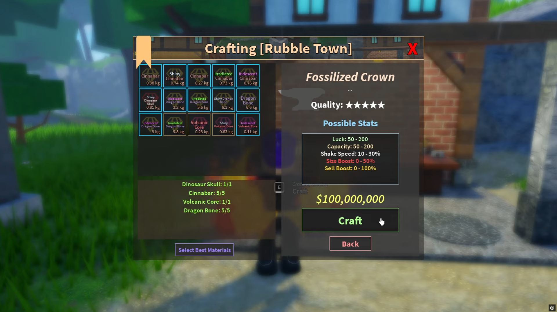 Crafting Fossilized Crown (Image via Roblox)