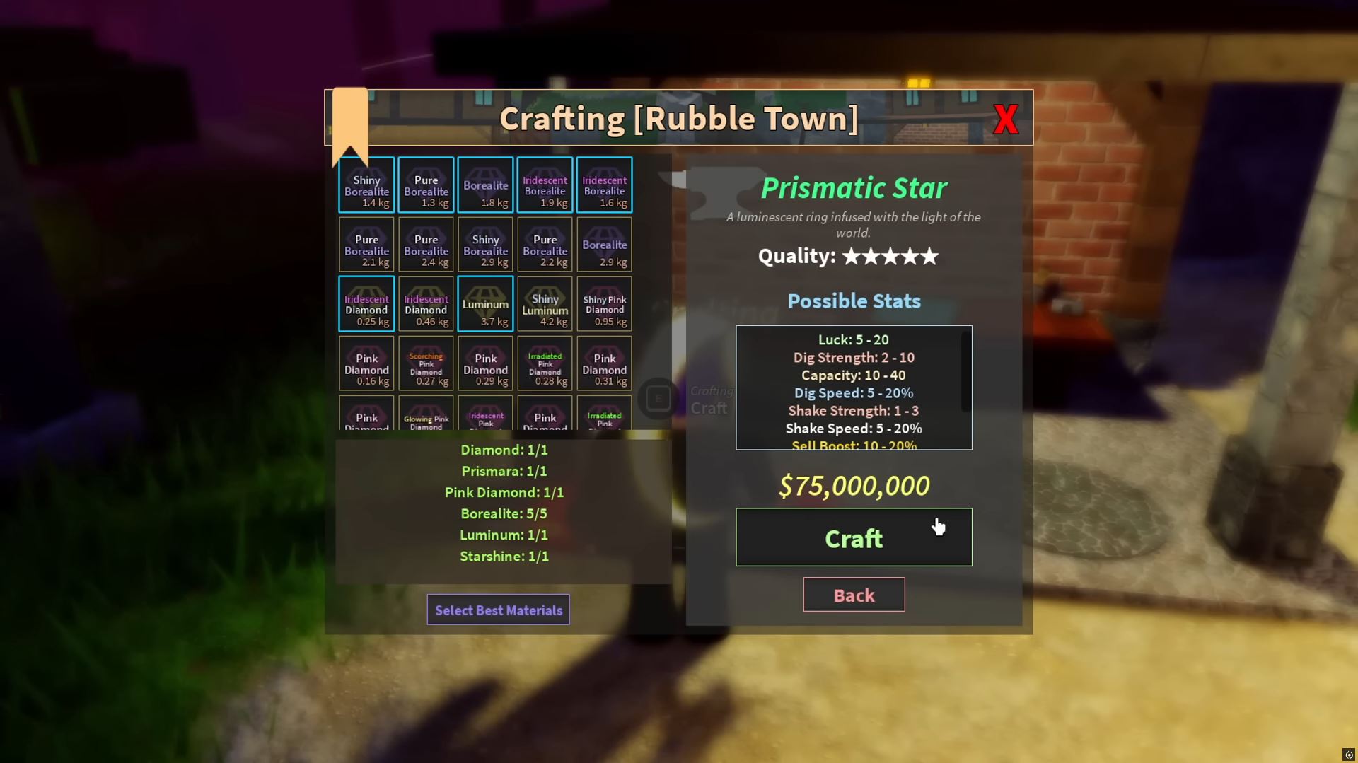Crafting Prismatic Star (Image via Roblox)