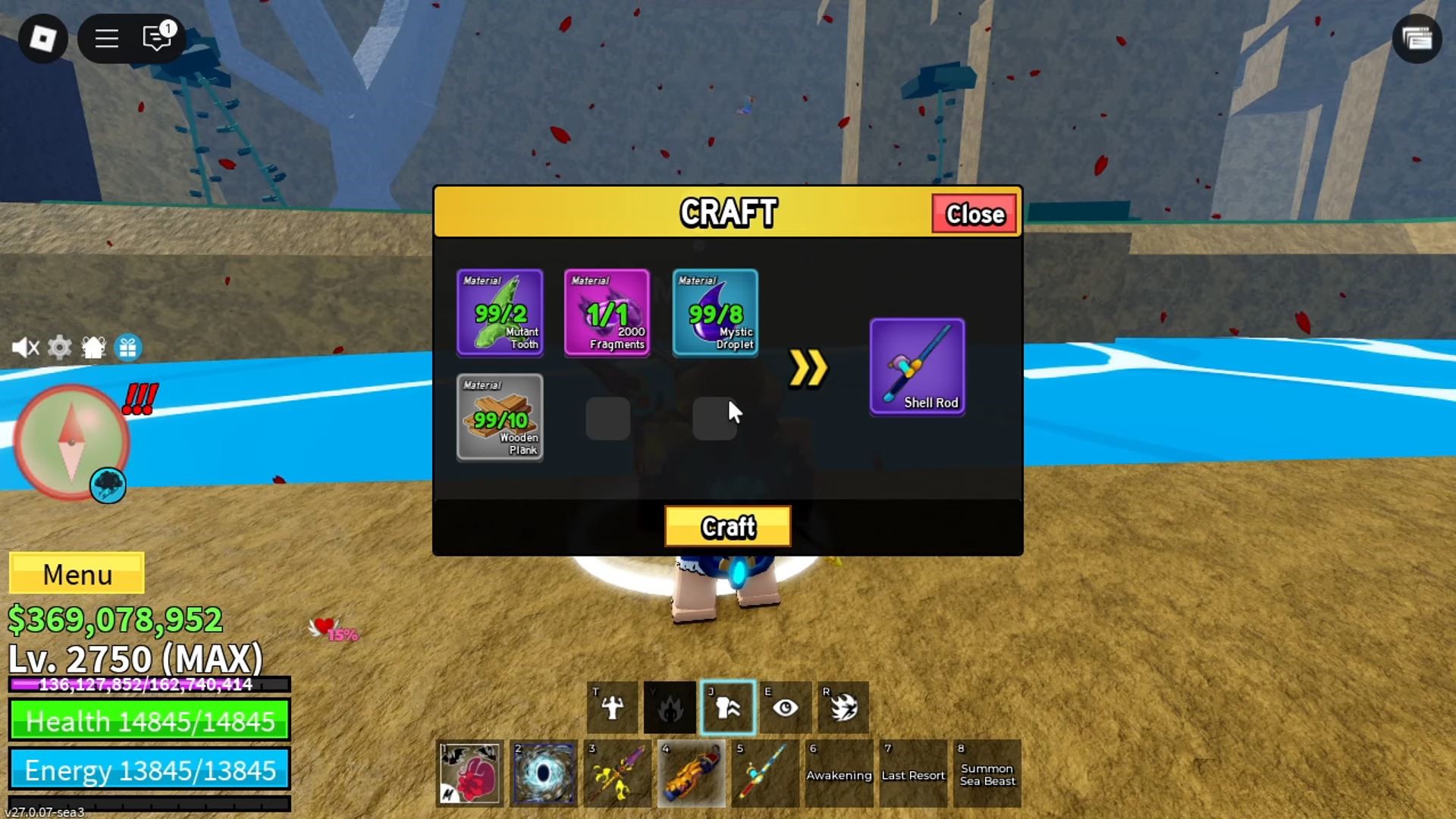 Crafting Shell Rod (Image via Roblox Corporation)