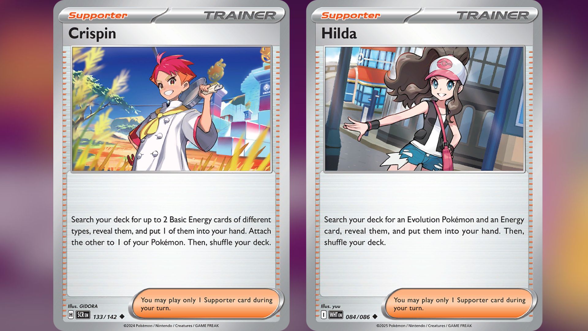 Supporters like Crispin and Hilda help this deck a lot (Image via TPC)